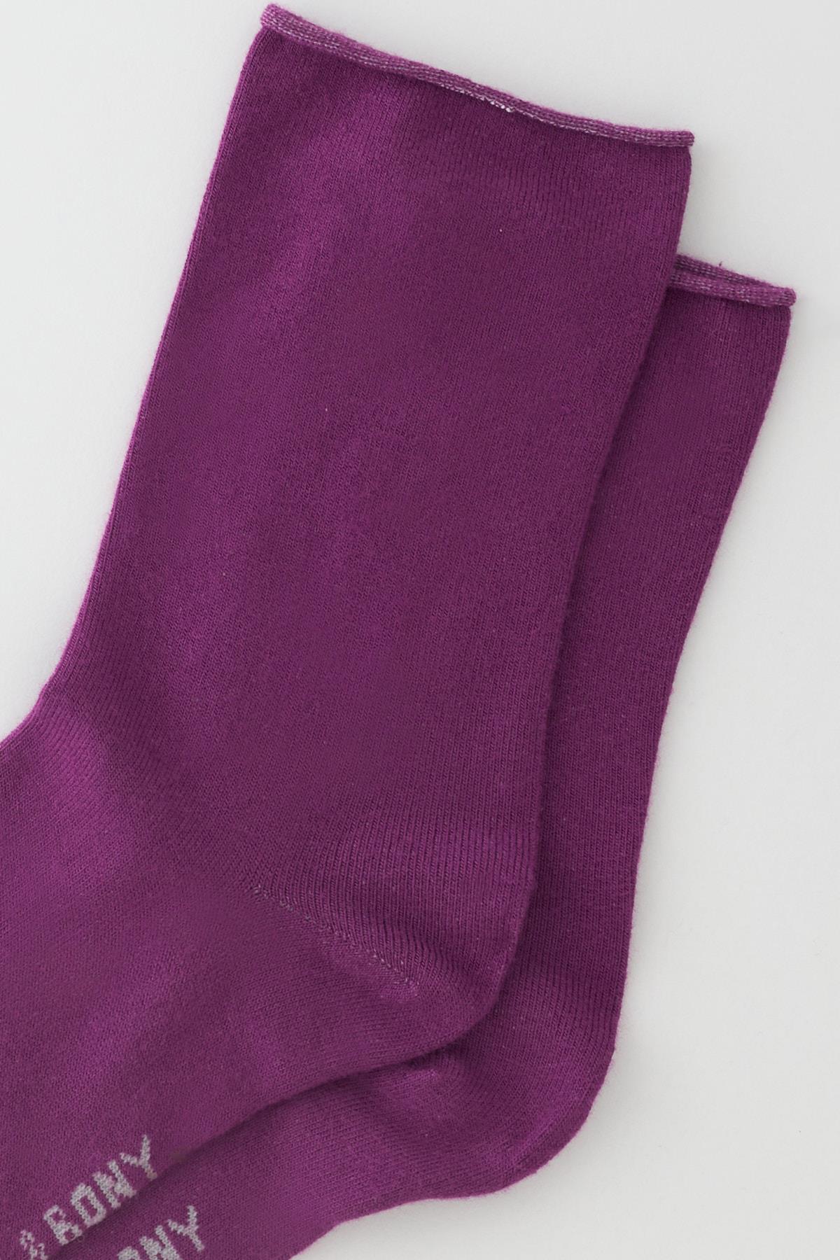 Womens Dark Purple Color No-Elastic Modal Fabric Thin Sock