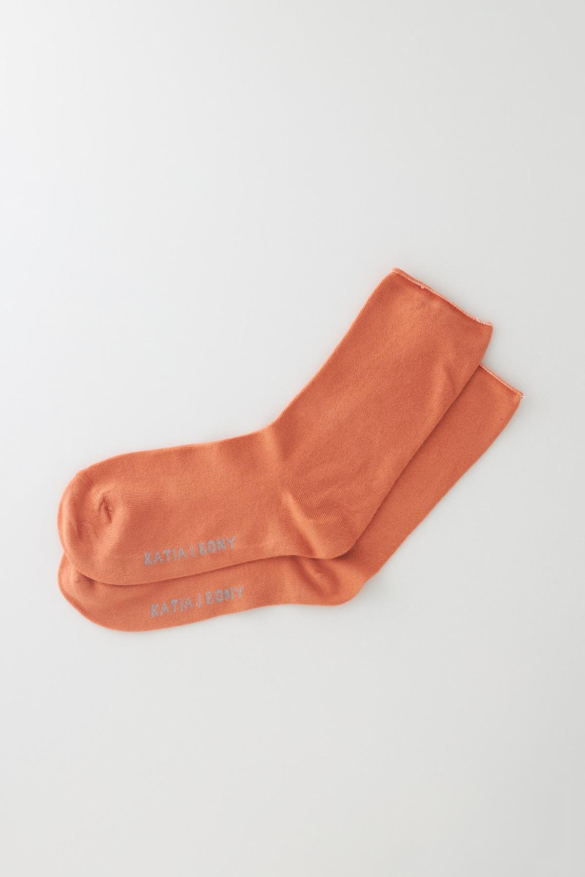 Womens Orange Color Non-elastic Modal Fabric Thin Socket Socks