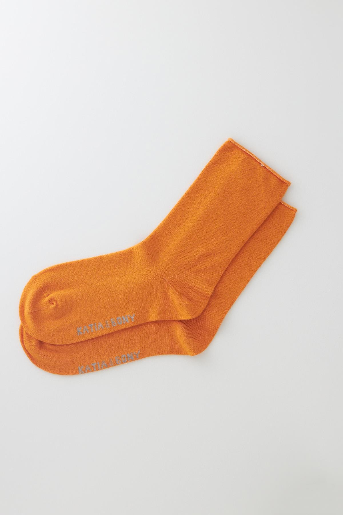 Womens Neon Orange Color Seamless Modal Fabric Thin Sock