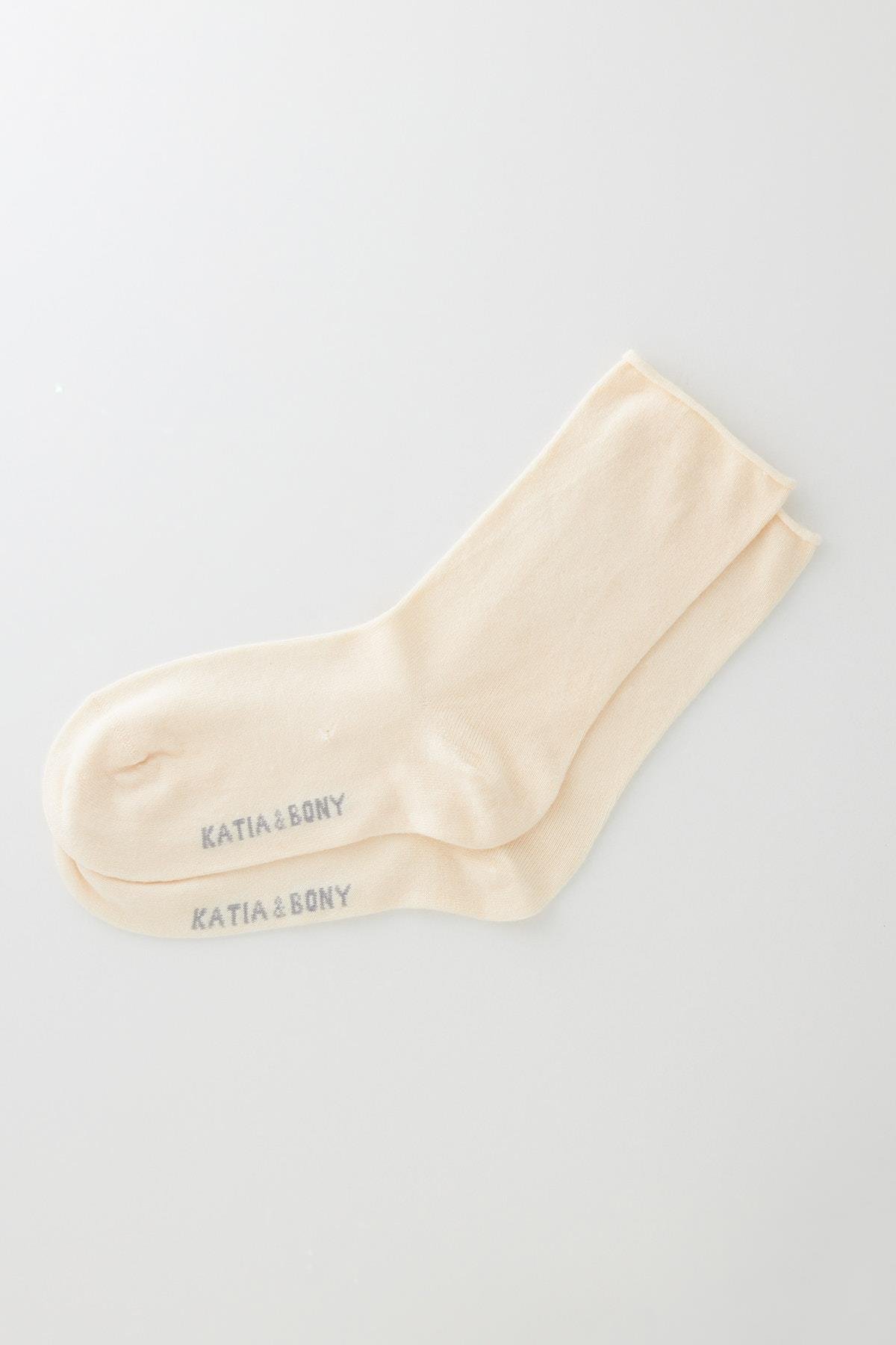 12401G2069 LASTİKSİZ MODAL KADIN ÇORAP KREM