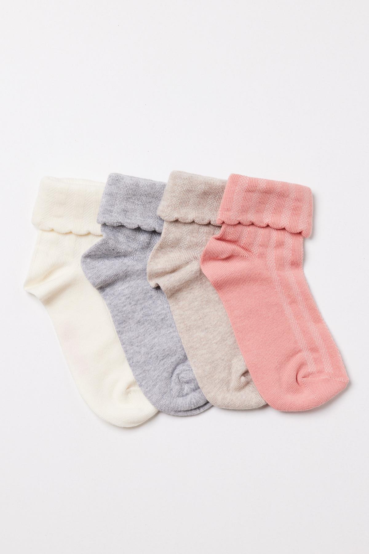 Kız Çocuk 4Lü Bilek Detaylı Kız Çocuk Soket Çorap