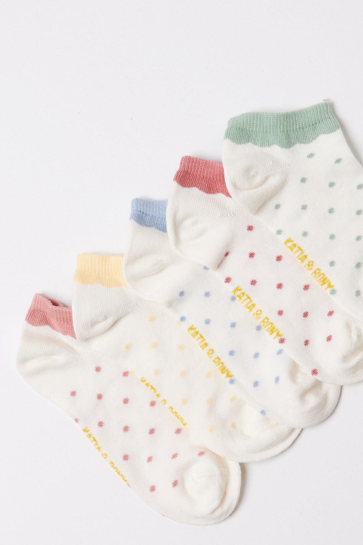 Kız Çocuk Puantiyeli 5li Paket Step Çorap Çok Renkli