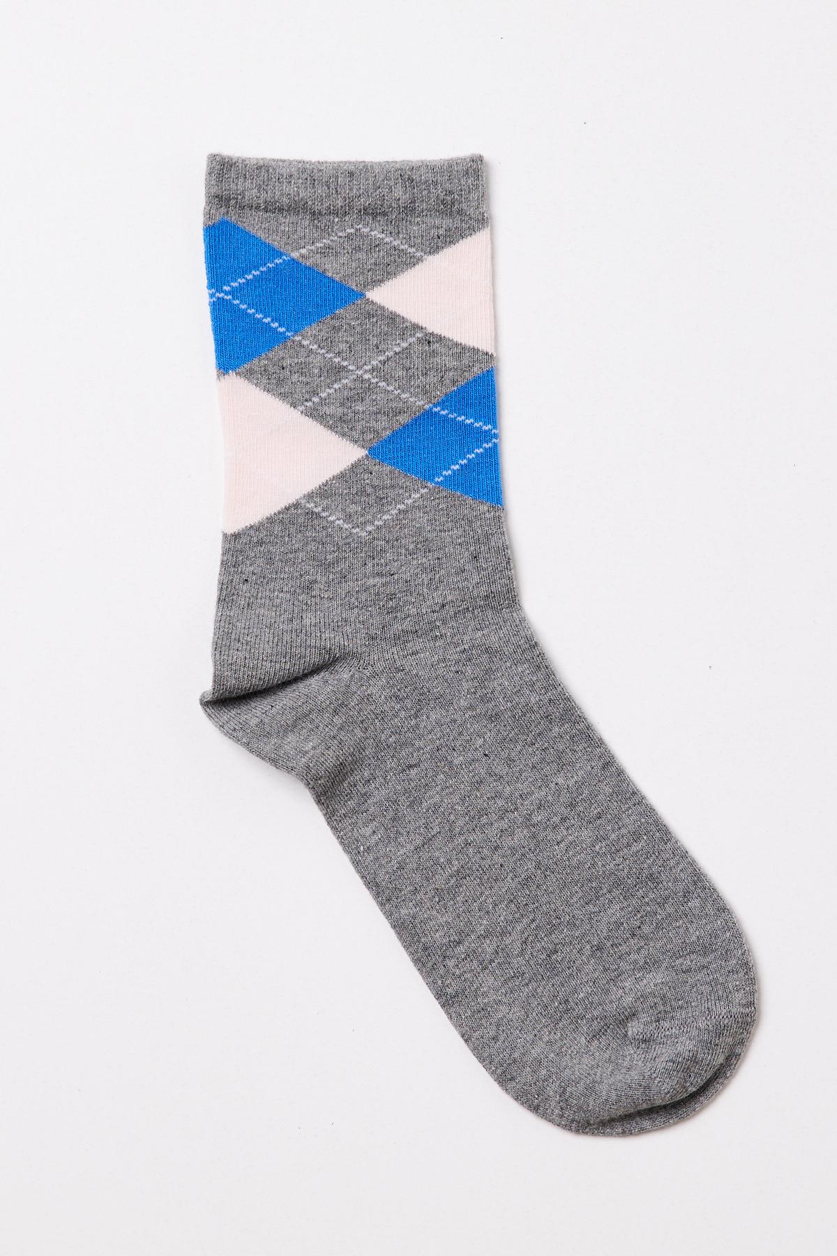 Childrens Checkered Pattern Ankle Socks Gray Melange