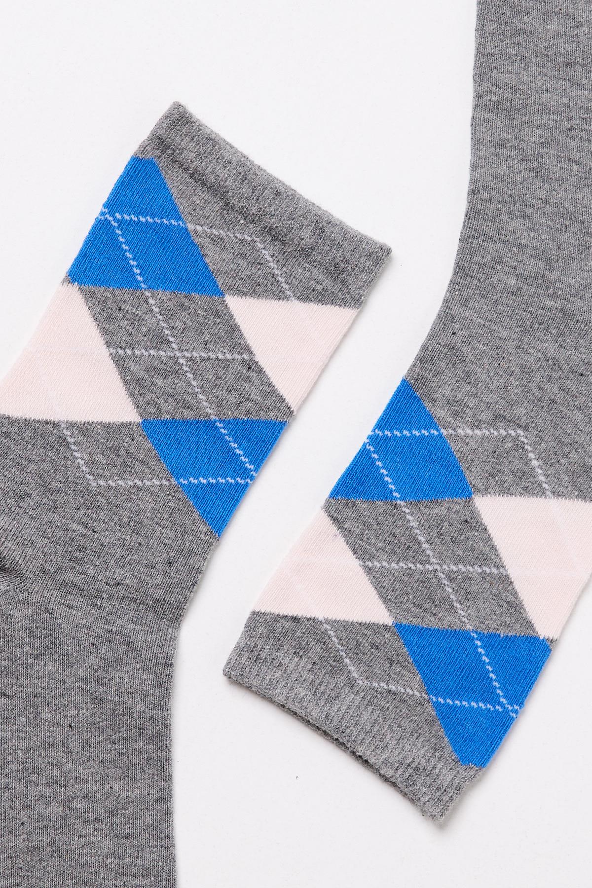 Childrens Checkered Pattern Ankle Socks Gray Melange