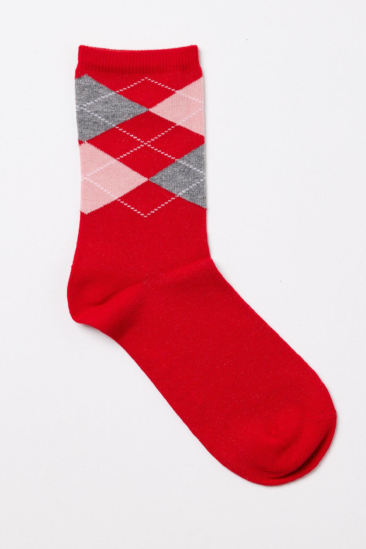 Childrens Checkered Pattern Sock Red