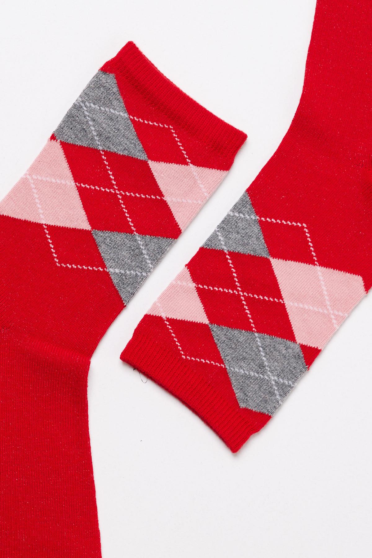 Childrens Checkered Pattern Sock Red