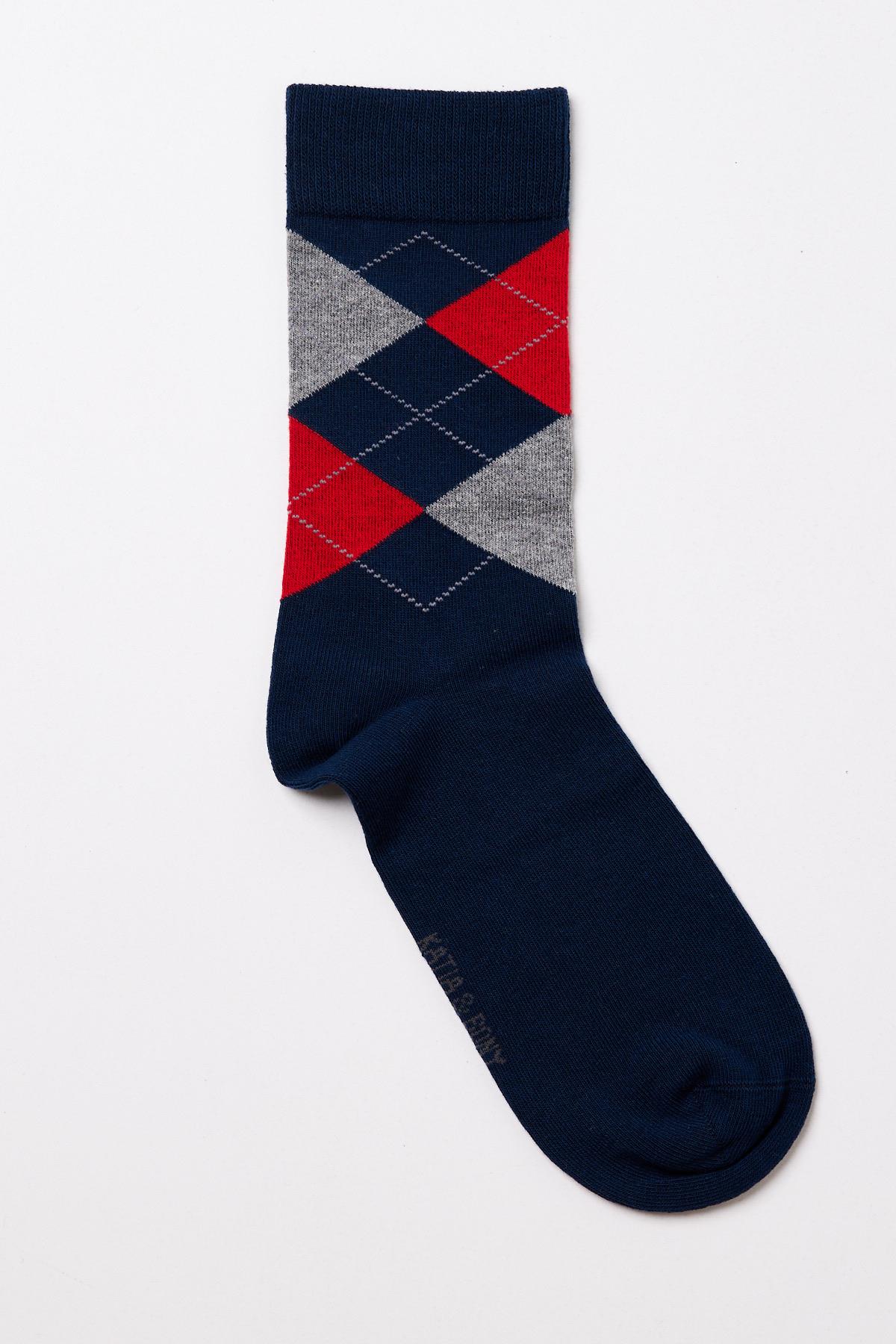 Childrens Checkered Pattern Socket Socks Navy Blue