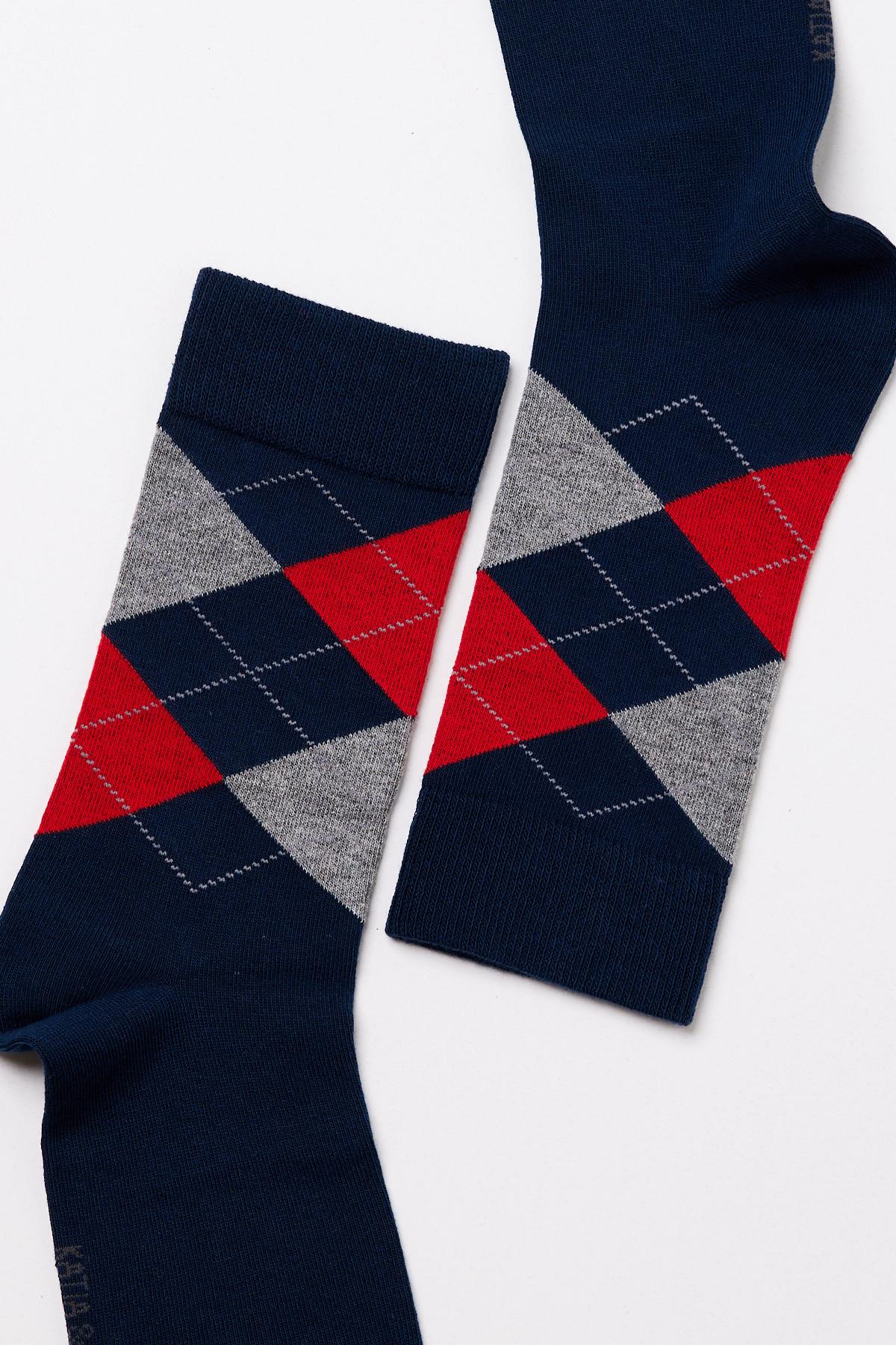 Childrens Checkered Pattern Socket Socks Navy Blue