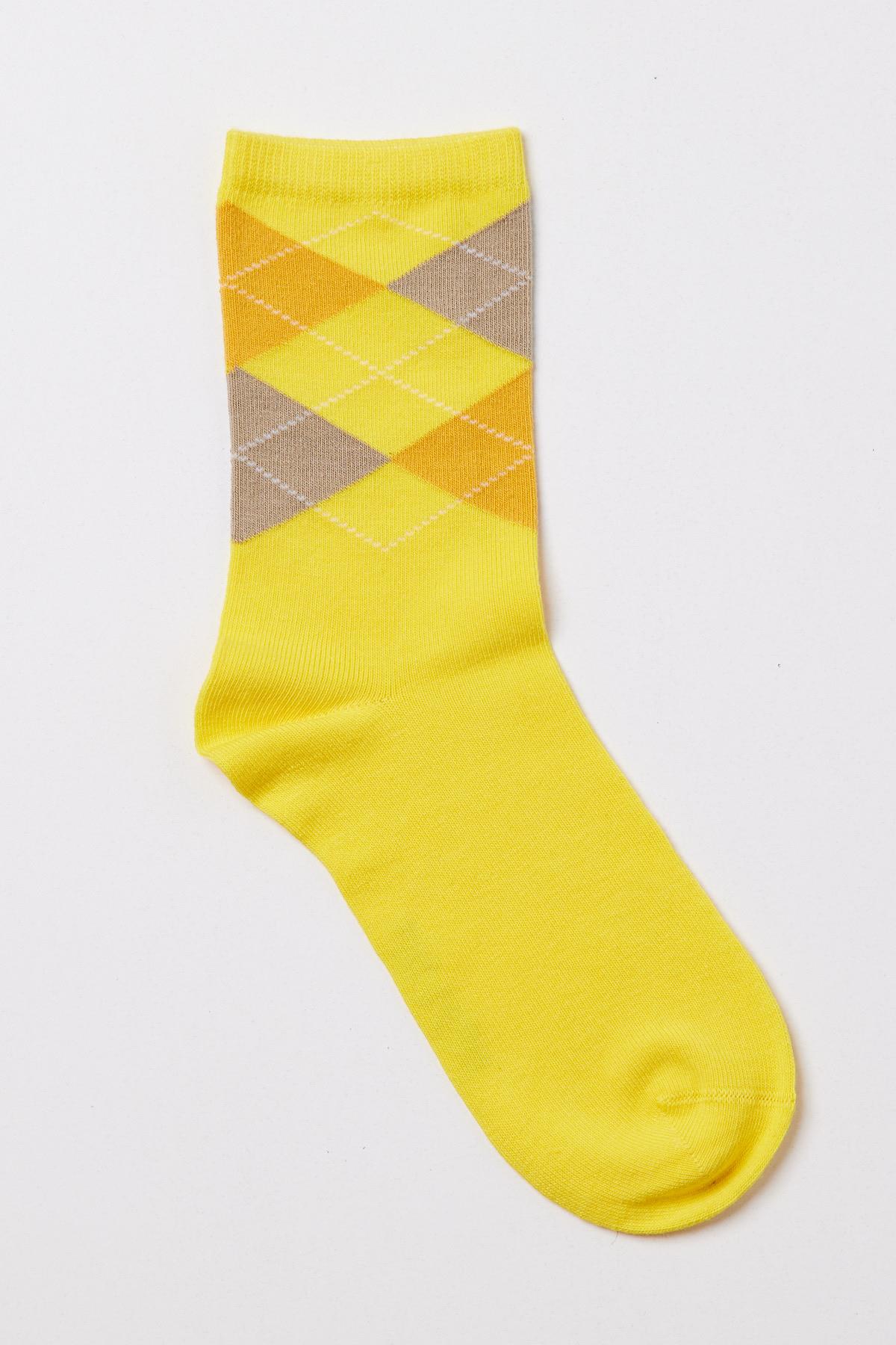 Childrens Yellow Checkered Socket Socks