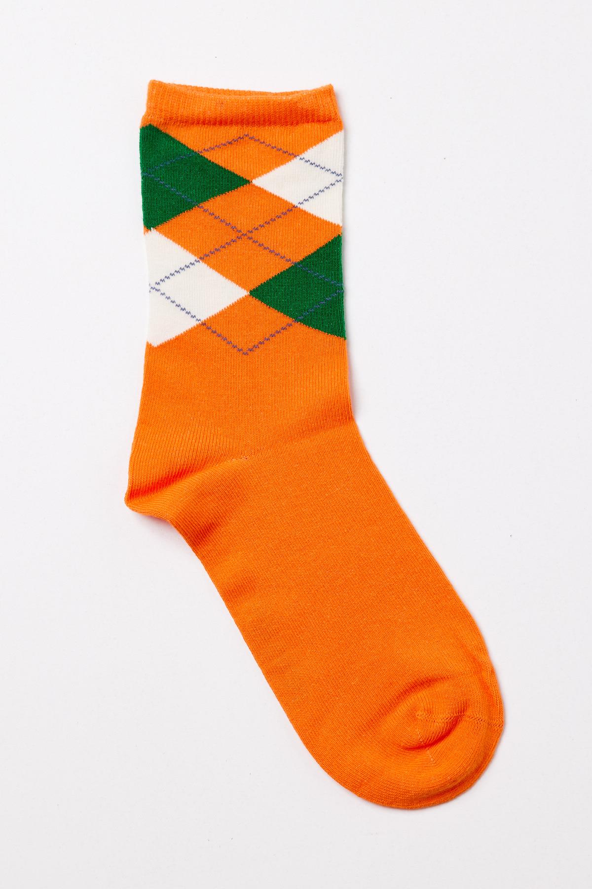 Childrens Checkered Pattern Sock Orange