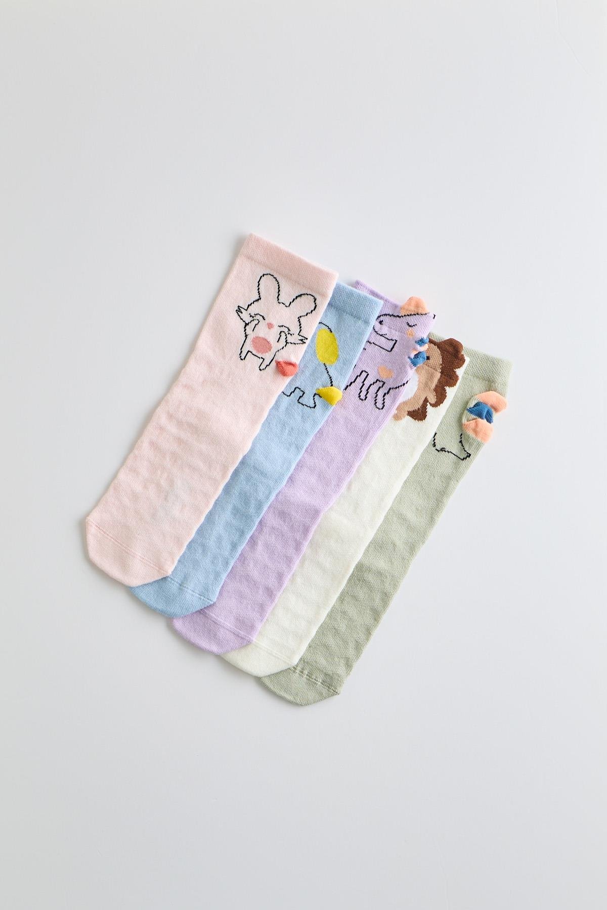 Childrens 5-Pack Animal Patterned Socks Multicolor