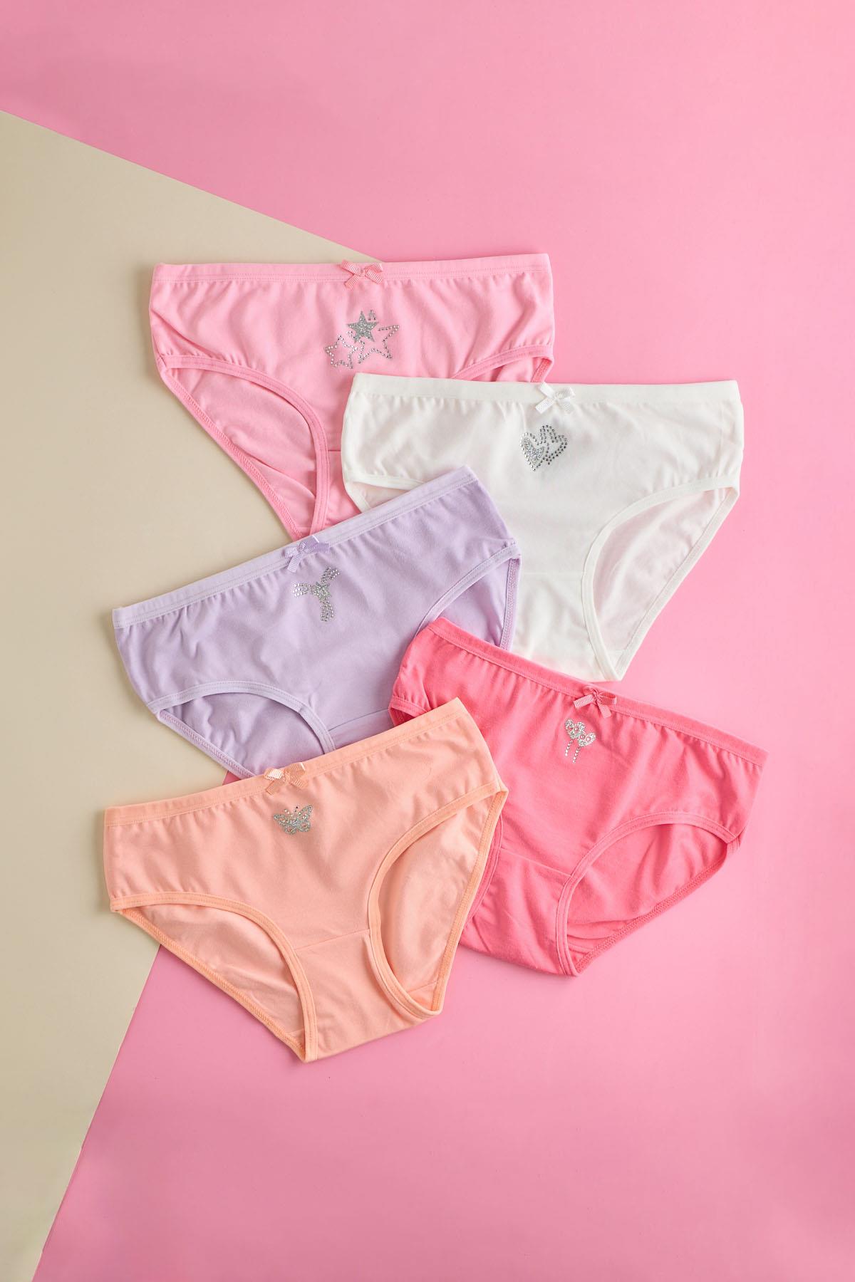 Girls Colorful 5-Pack Slip Panties with Stone Details