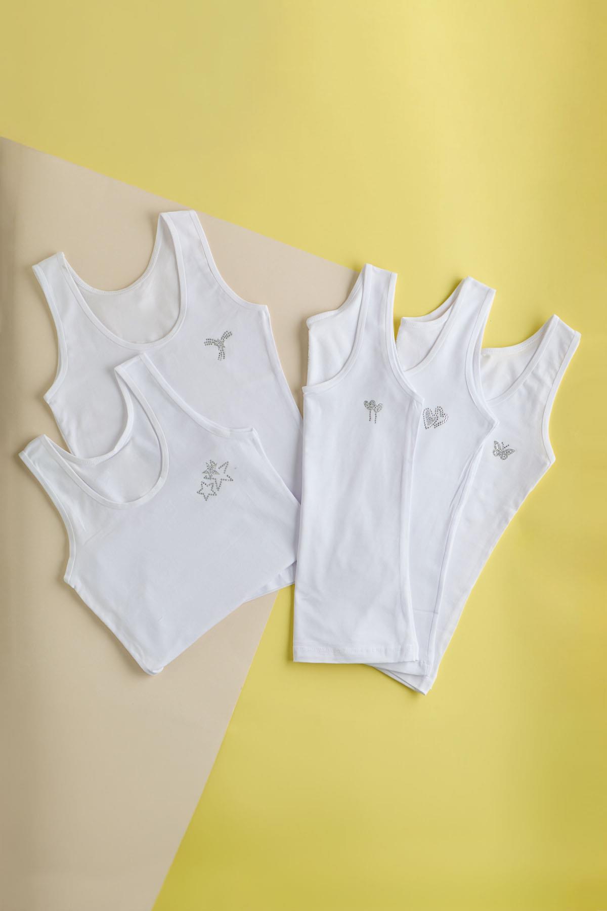 12401G2268 KIZ ÇOCUK TAŞ BASKILI KALIN ASKILI ATLET Beyaz