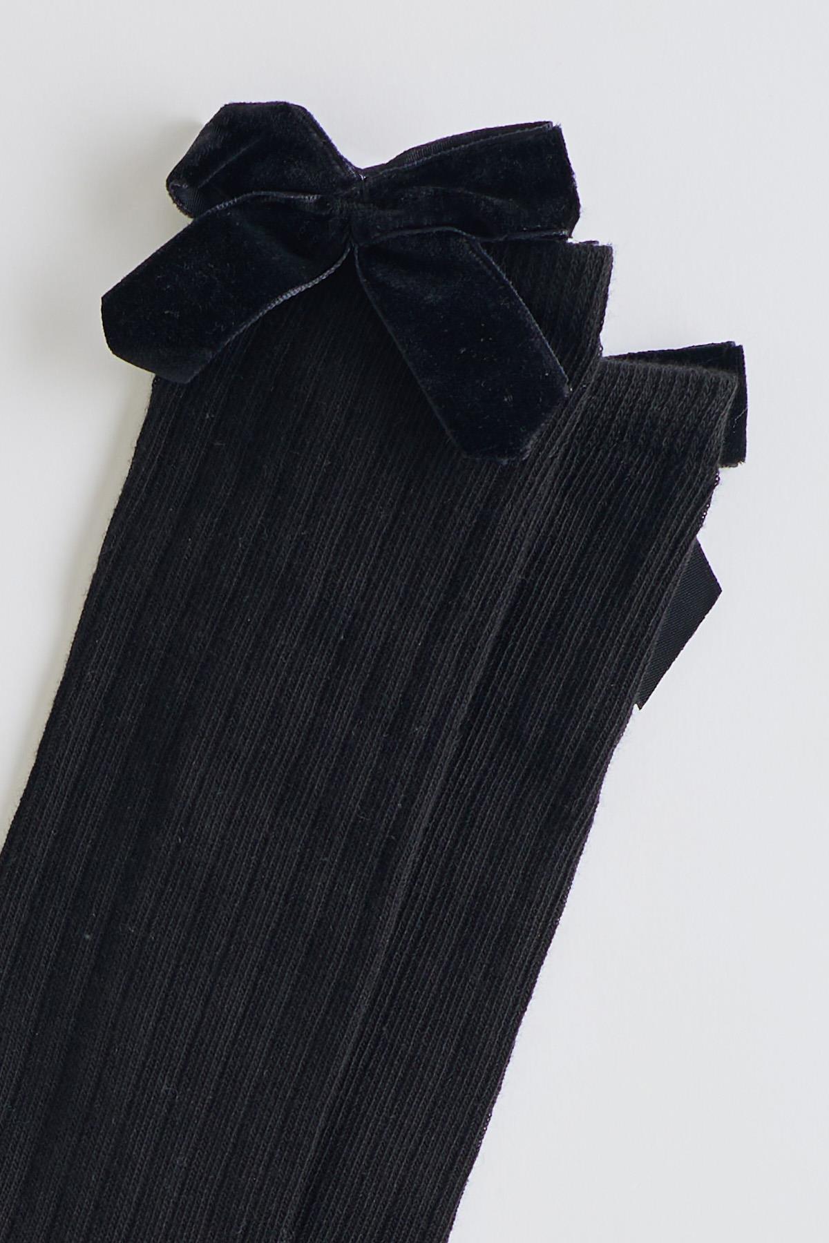Girls Bow Knee-High Socks Black