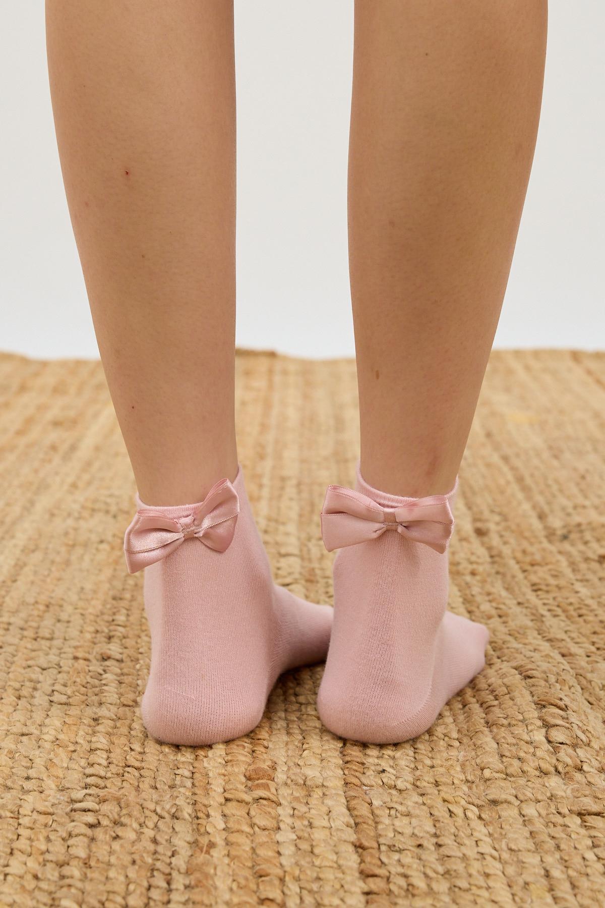 Womens Bow-Embellished Modal Ankle Socks Pink