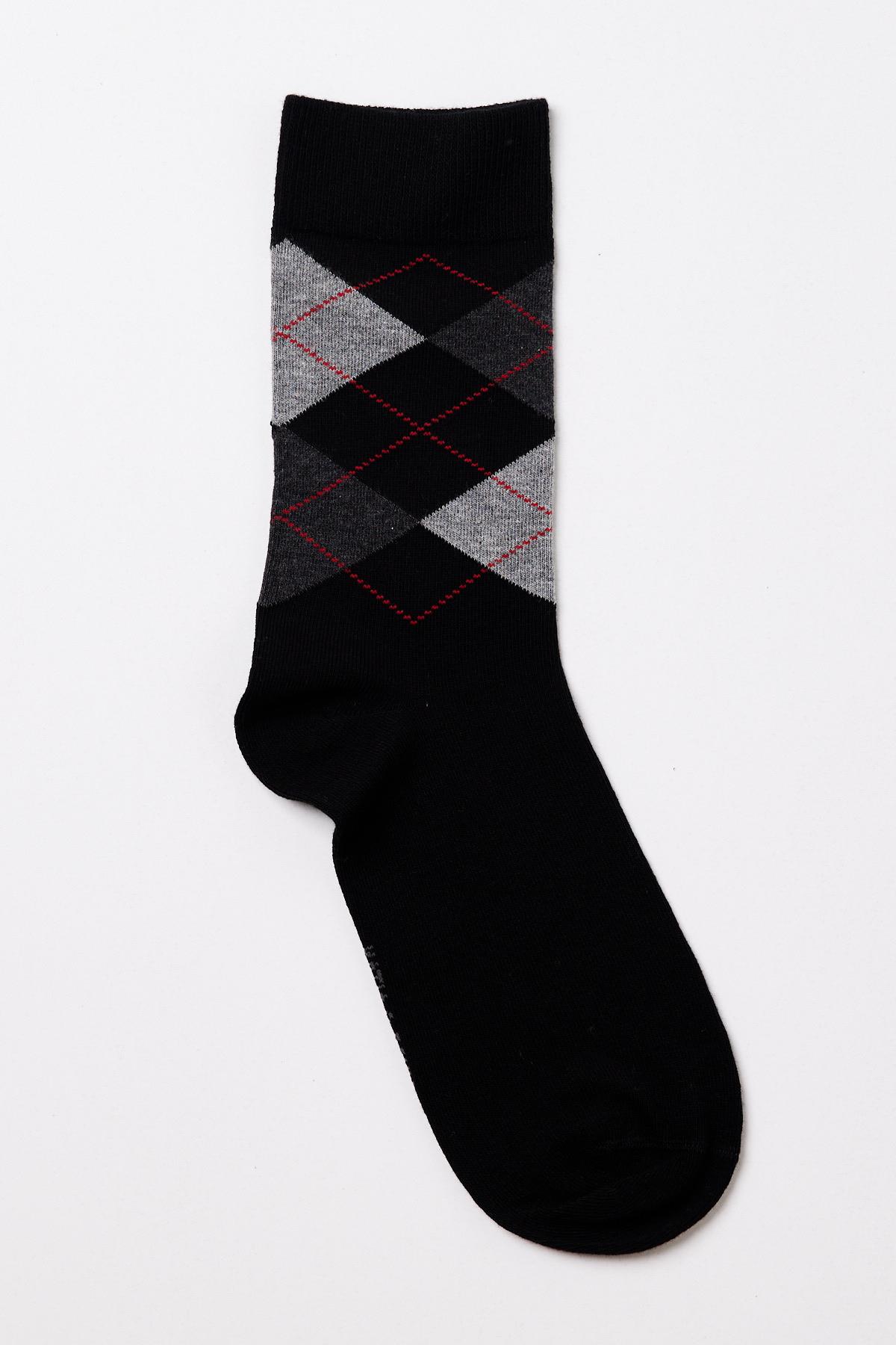 Erkek Ekose Desenli Soket Çorap Siyah