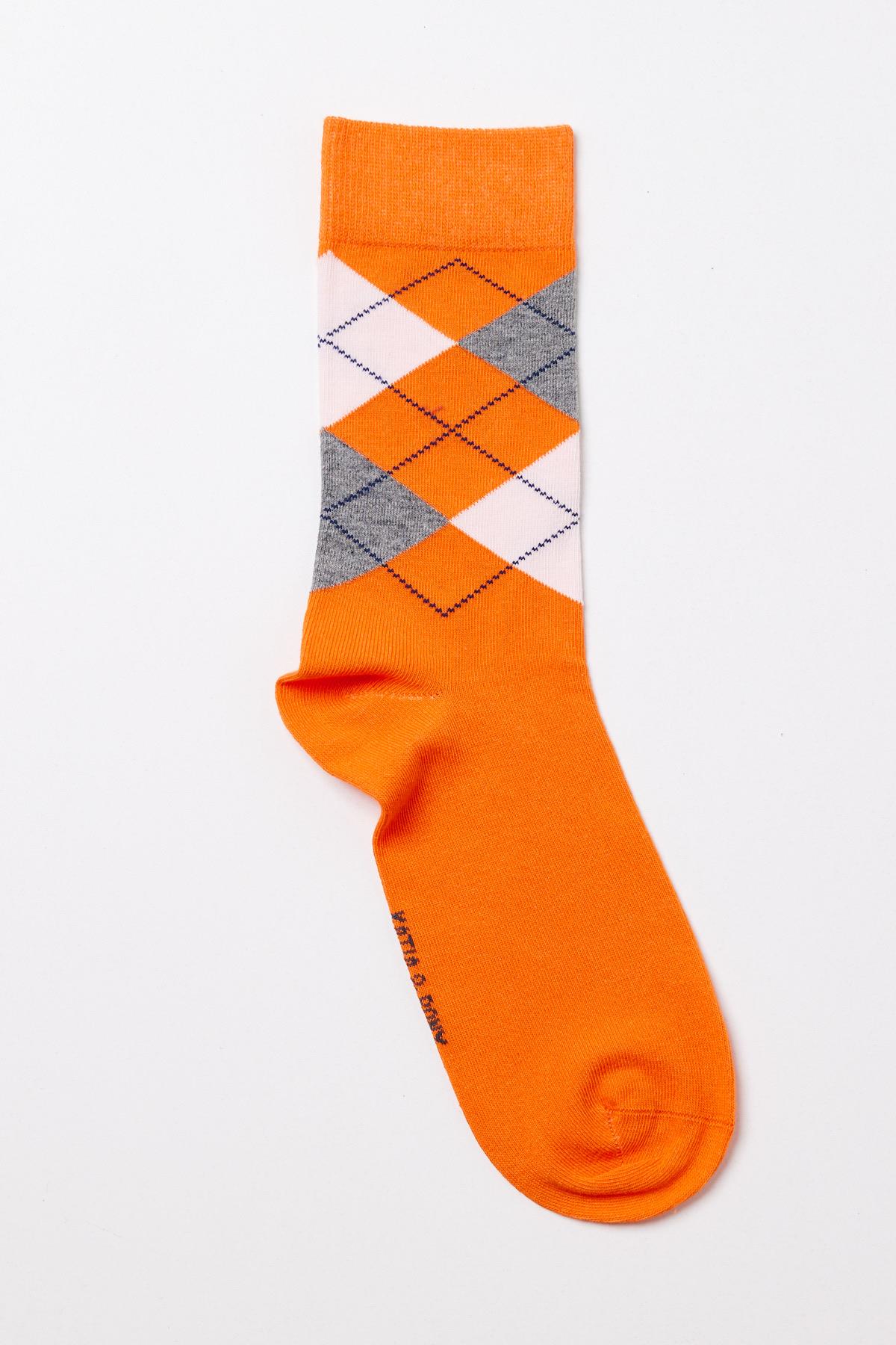 Erkek Ekose Desenli Soket Çorap Turuncu