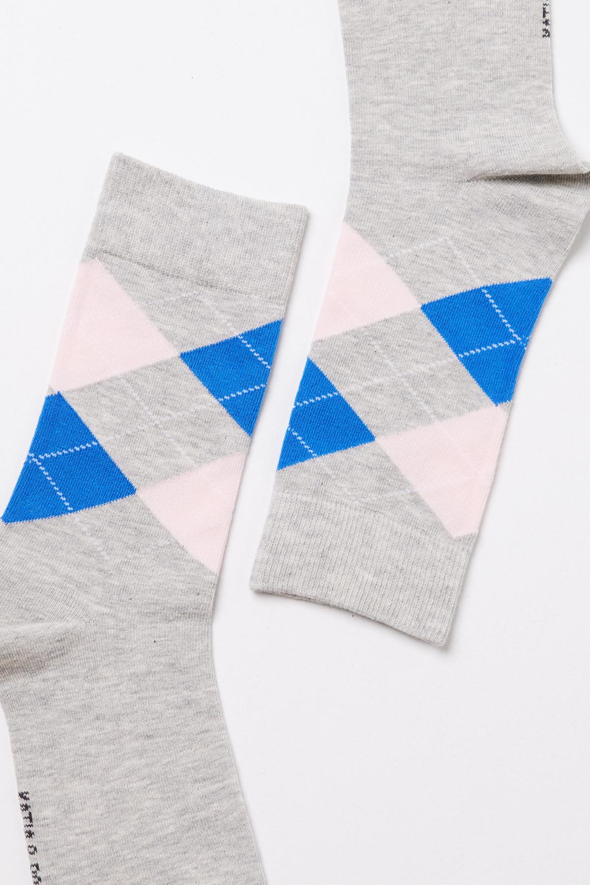 Erkek Ekose Desenli Soket Çorap Gri Melanj