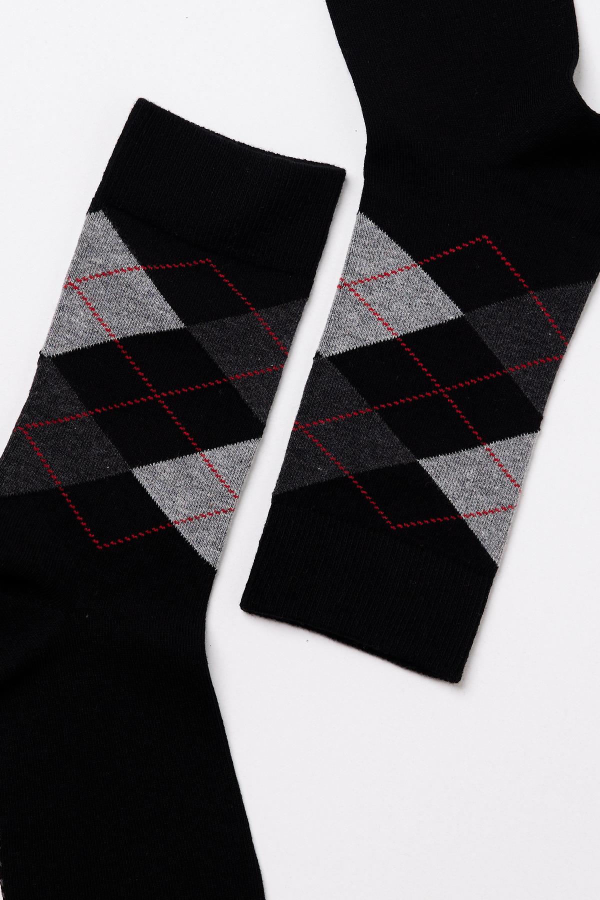 Erkek Ekose Desenli Soket Çorap Siyah