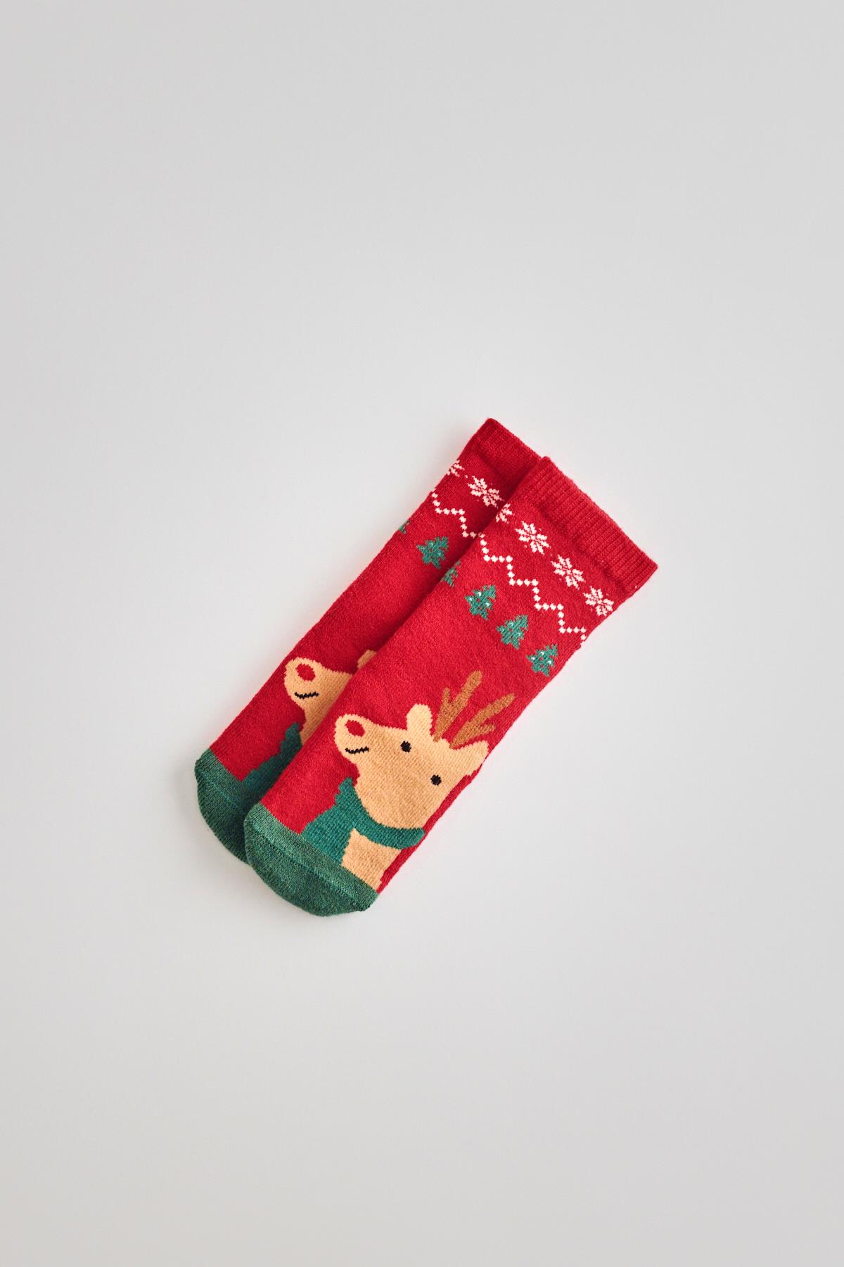 Childrens Christmas Patterned Ankle Socks Red-Green