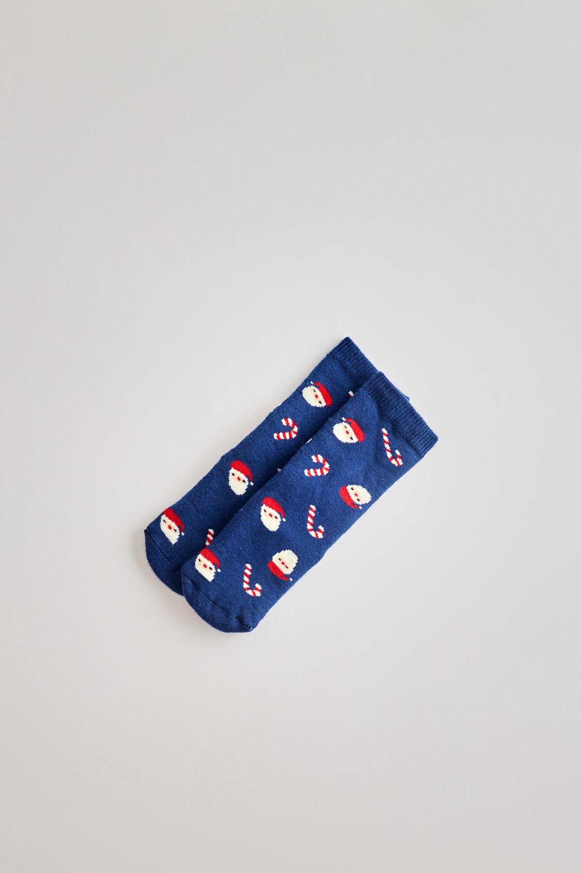 Childrens Christmas Patterned Sock Socks Navy Blue