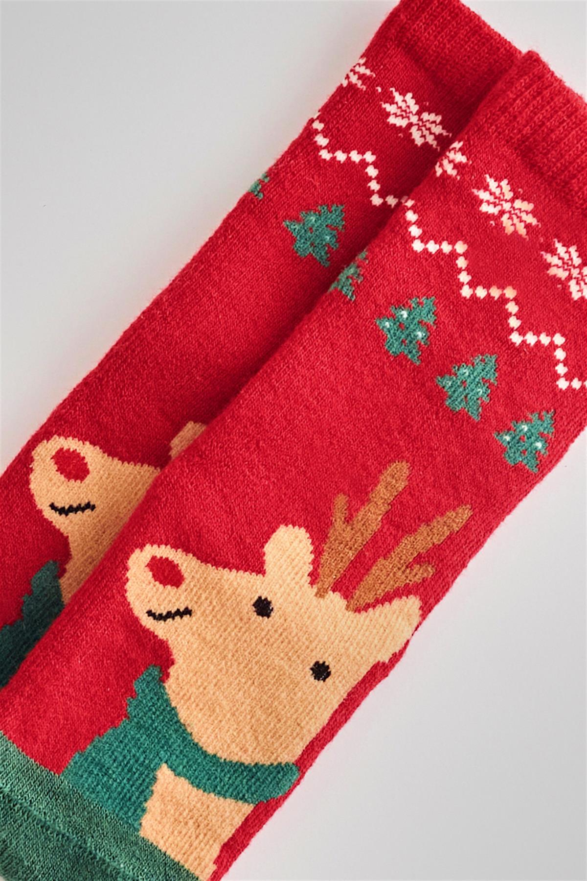 Childrens Christmas Patterned Ankle Socks Red-Green