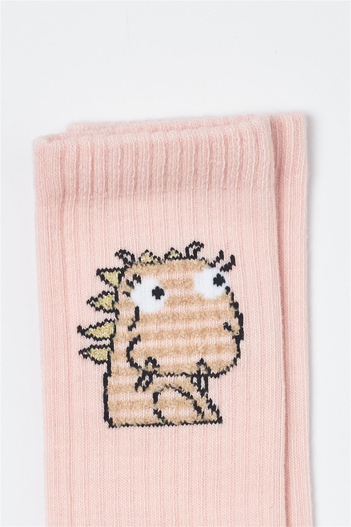 Childrens Cute Dinosaur Patterned Ankle Socks Pink
