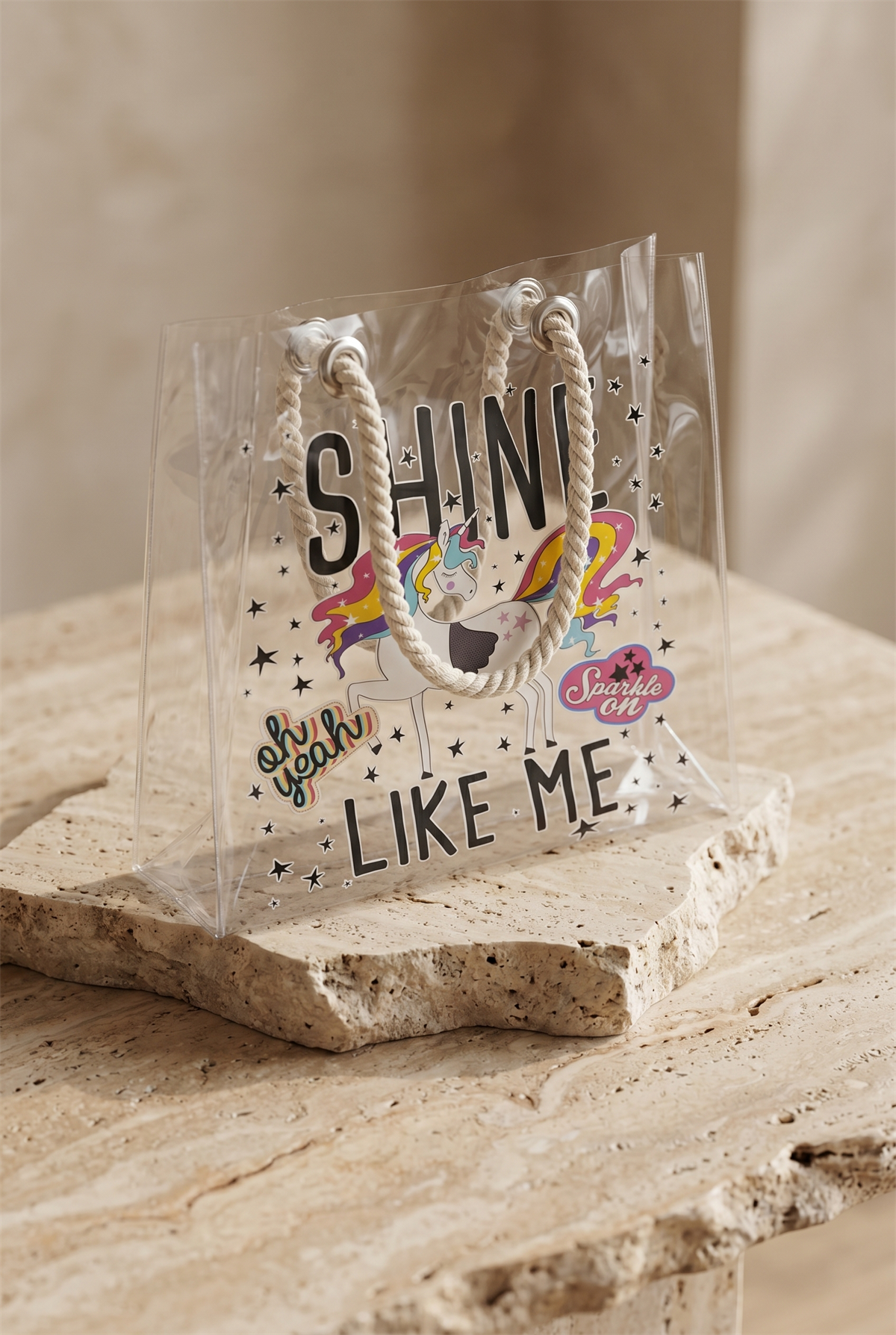 Shine Desenli Şeffaf Omuz Plaj Çantası 