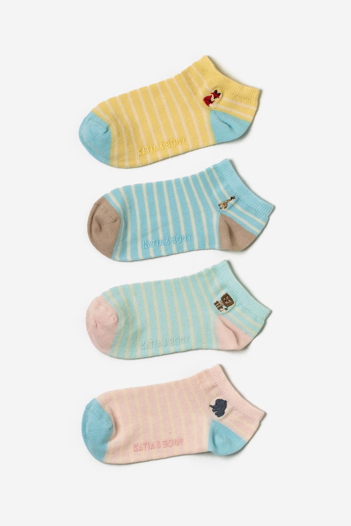 Childrens Animal Patterned 4-Pack Step Socks Multicolored