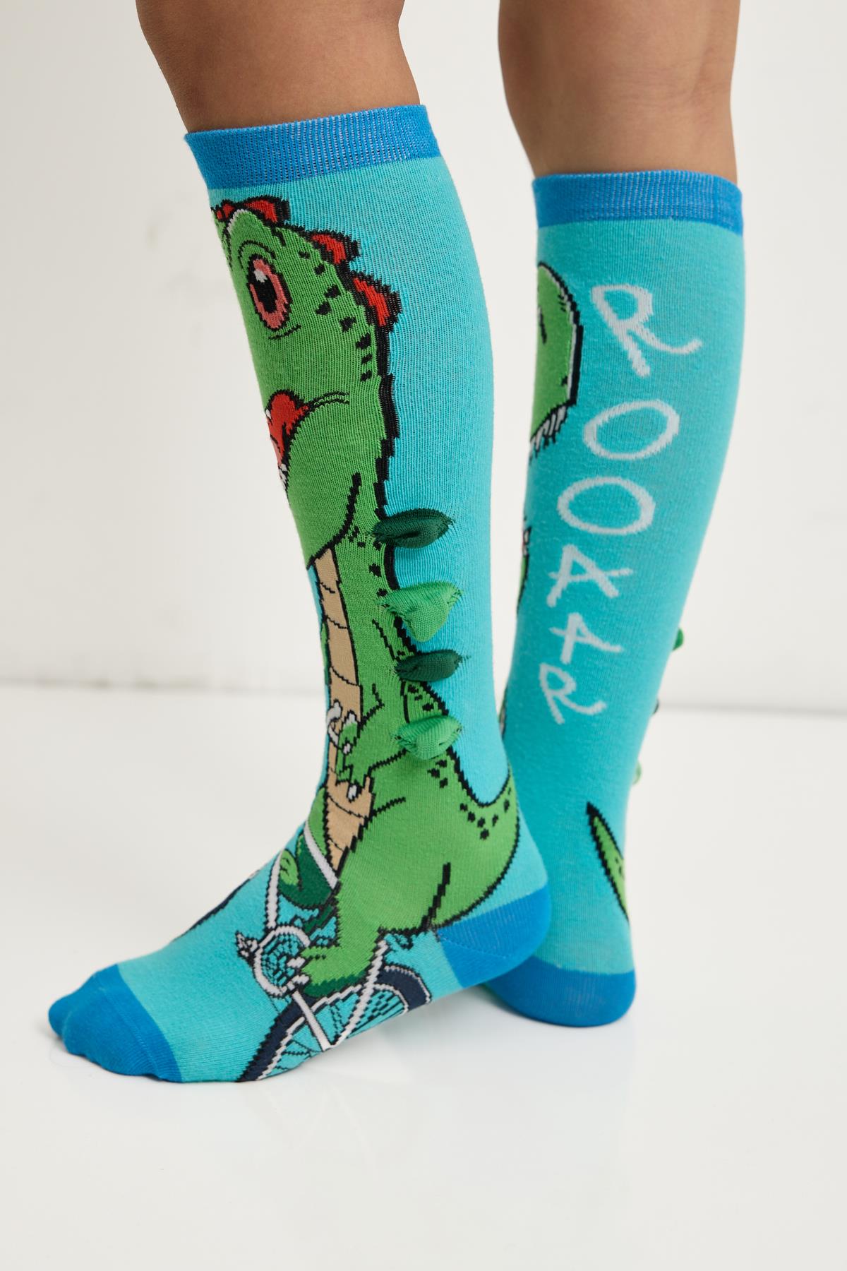 Childrens Knee-High Dinosaur Socks