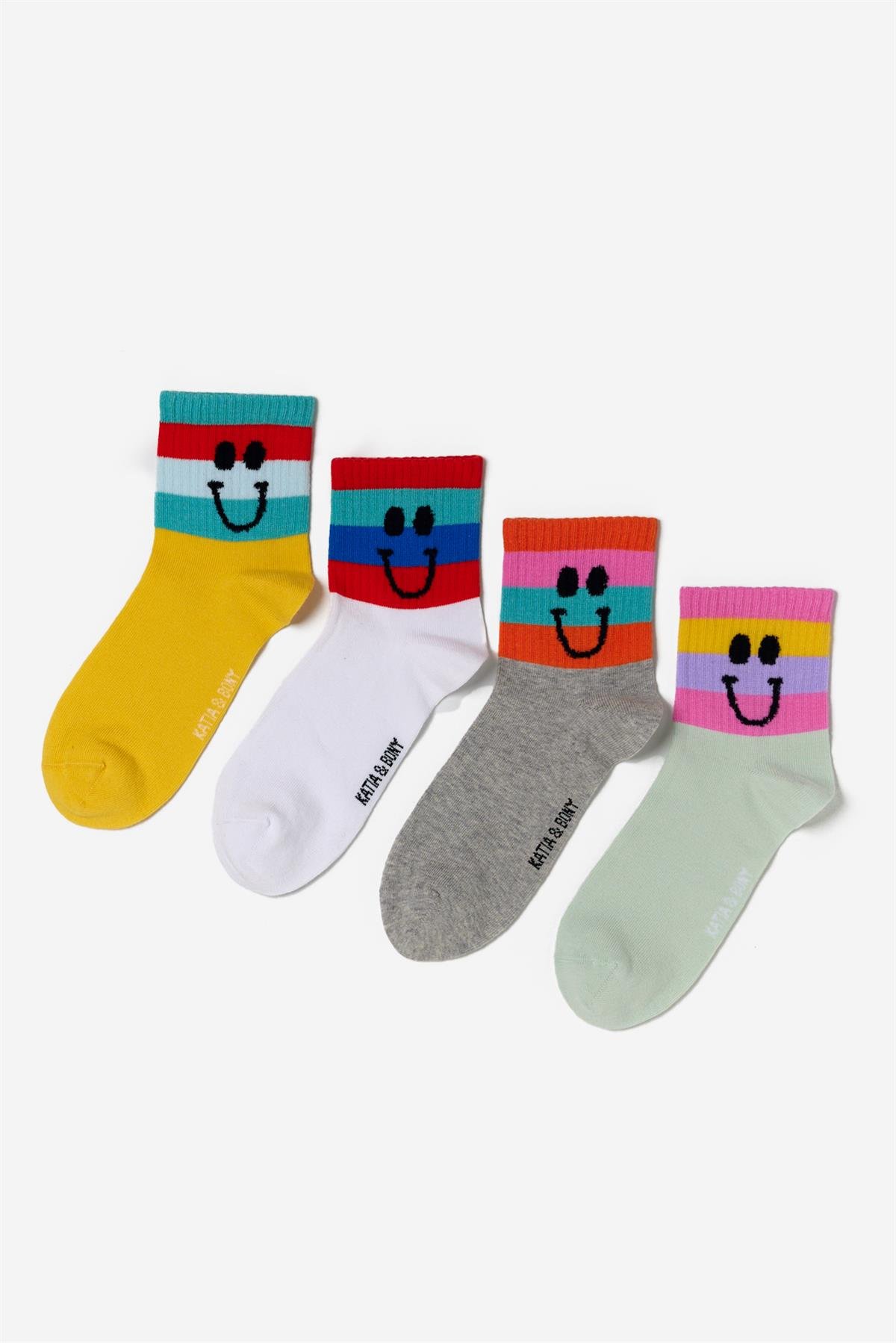 Womens Smiley Face Printed 4-Pack Sock Socks Multicolor
