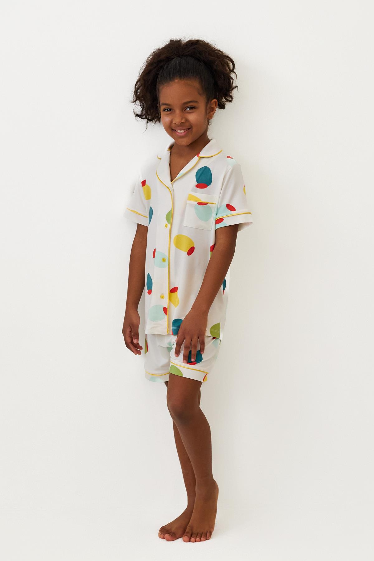 Girls Lemon Print Short Pajama Set