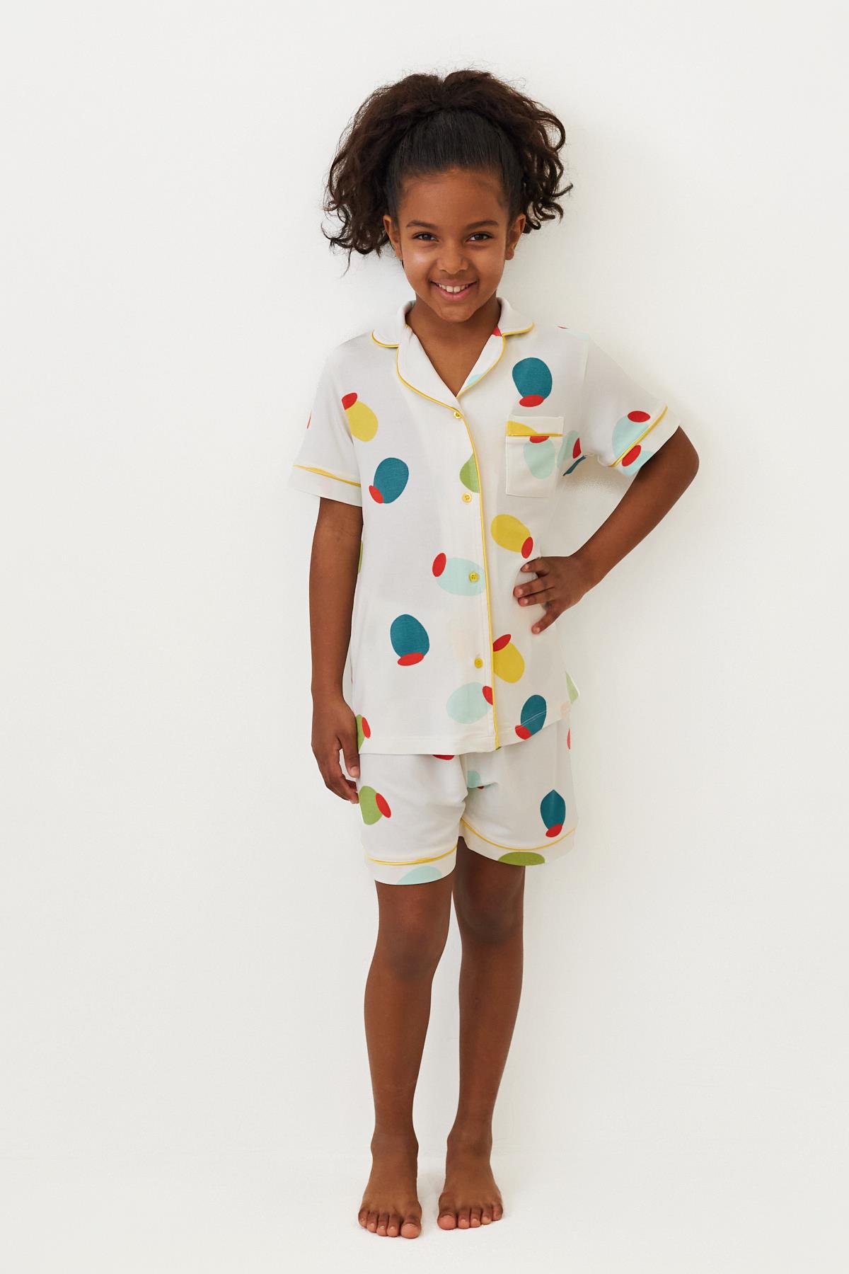 Girls Lemon Print Short Pajama Set