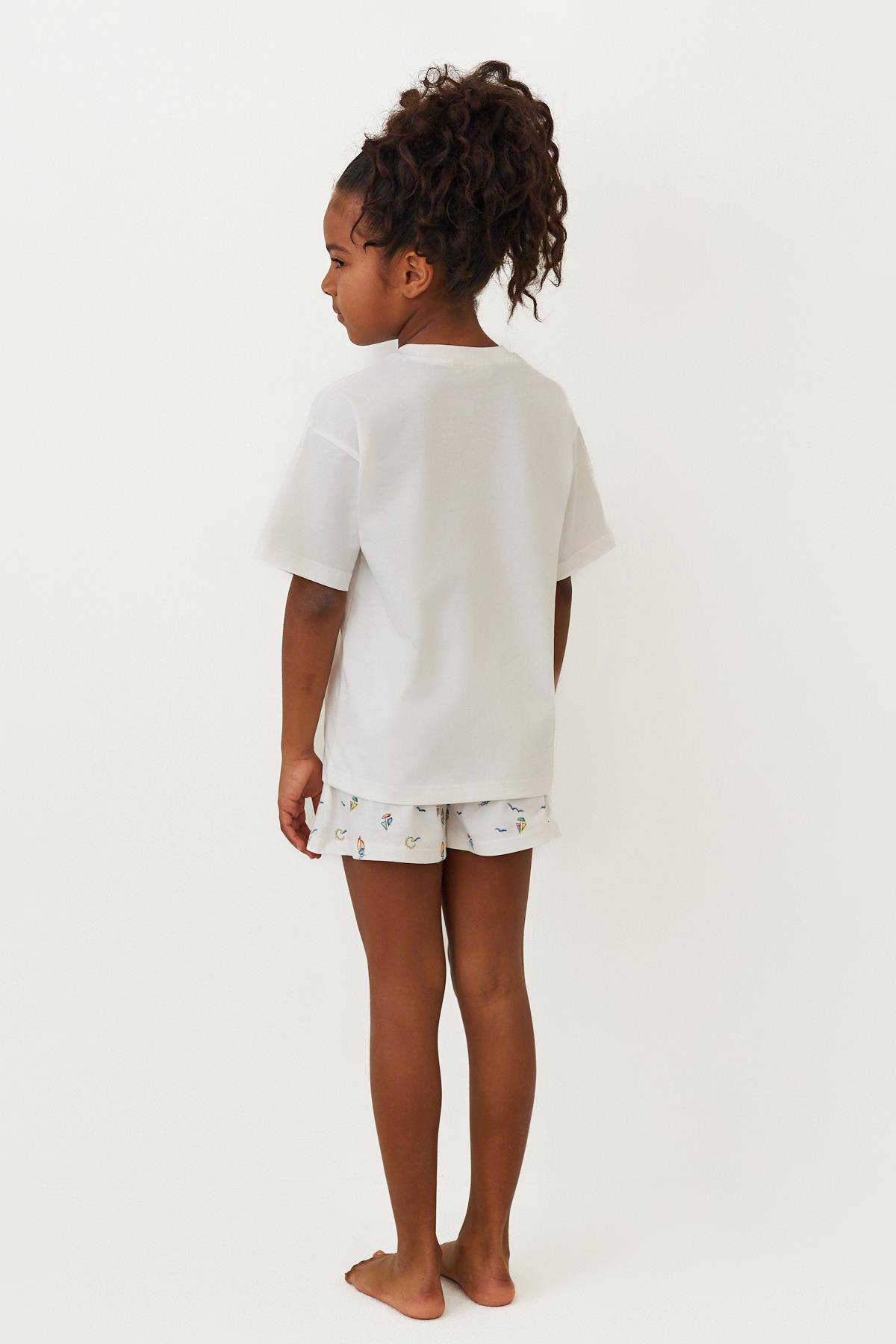 Girls Seageo Fish Print Shorts Pajama Set Ecru