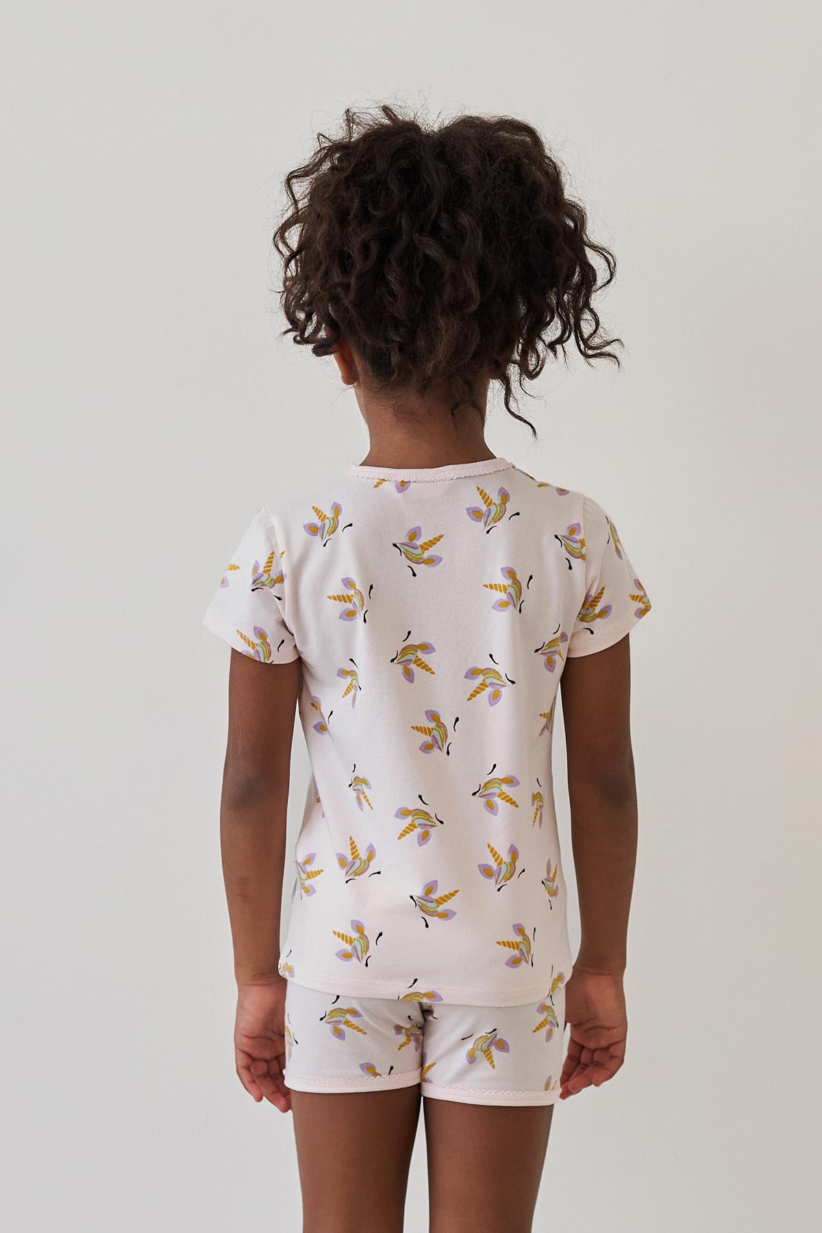 Girls Unicorn Print Short Pajama Set Light Pink
