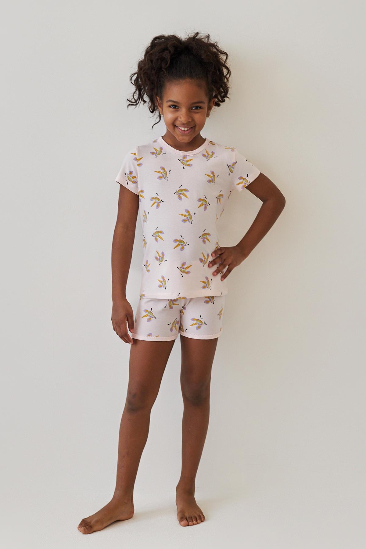 Girls Unicorn Print Short Pajama Set Light Pink