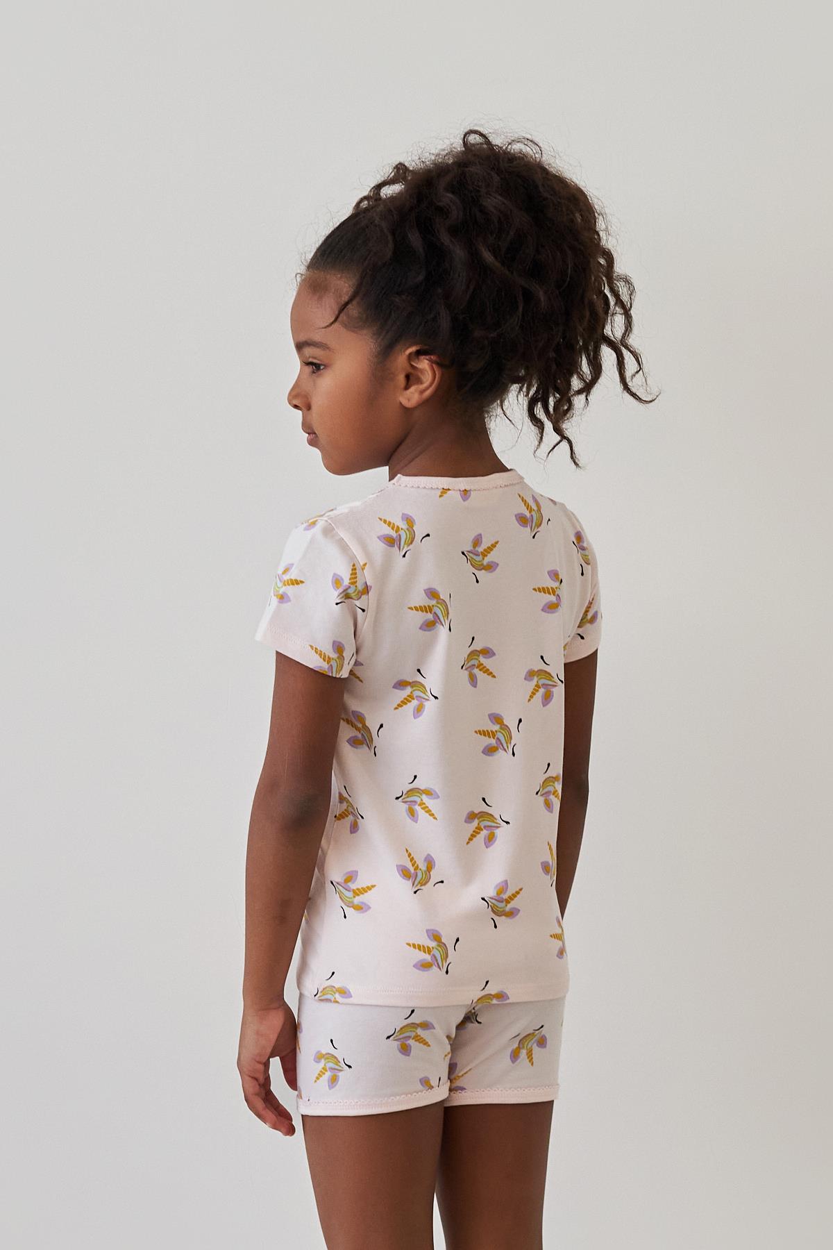 Girls Unicorn Print Short Pajama Set Light Pink