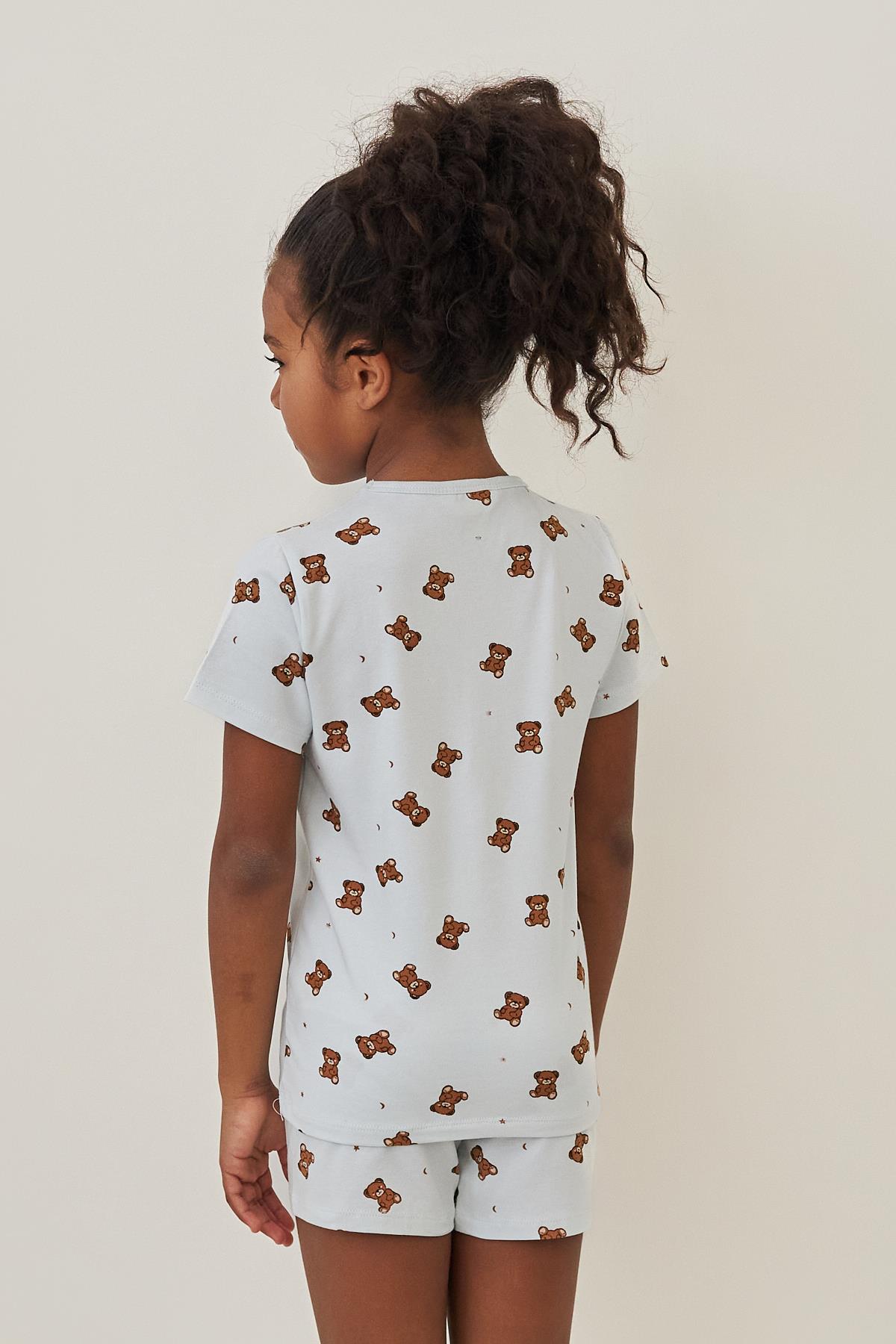 Girls Teddy Print Pajama Set with Shorts