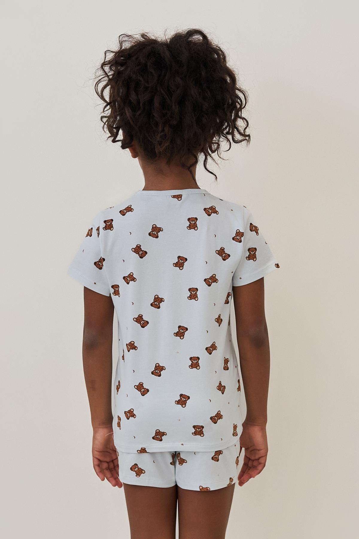 Girls Teddy Print Pajama Set with Shorts