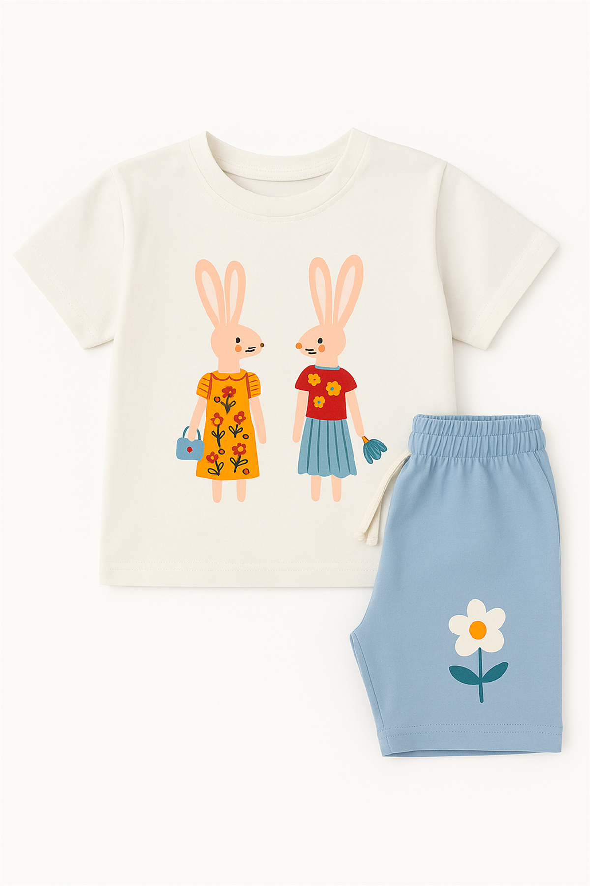 Girls Bunny Patterned Shorts Pajama Set