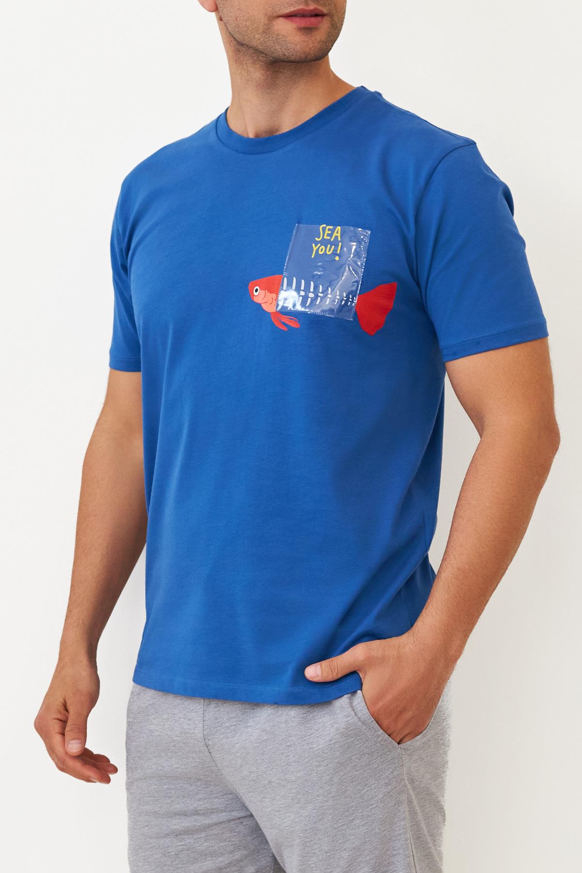 Mens Frill Wave Fish Patterned Pajama Set Navy