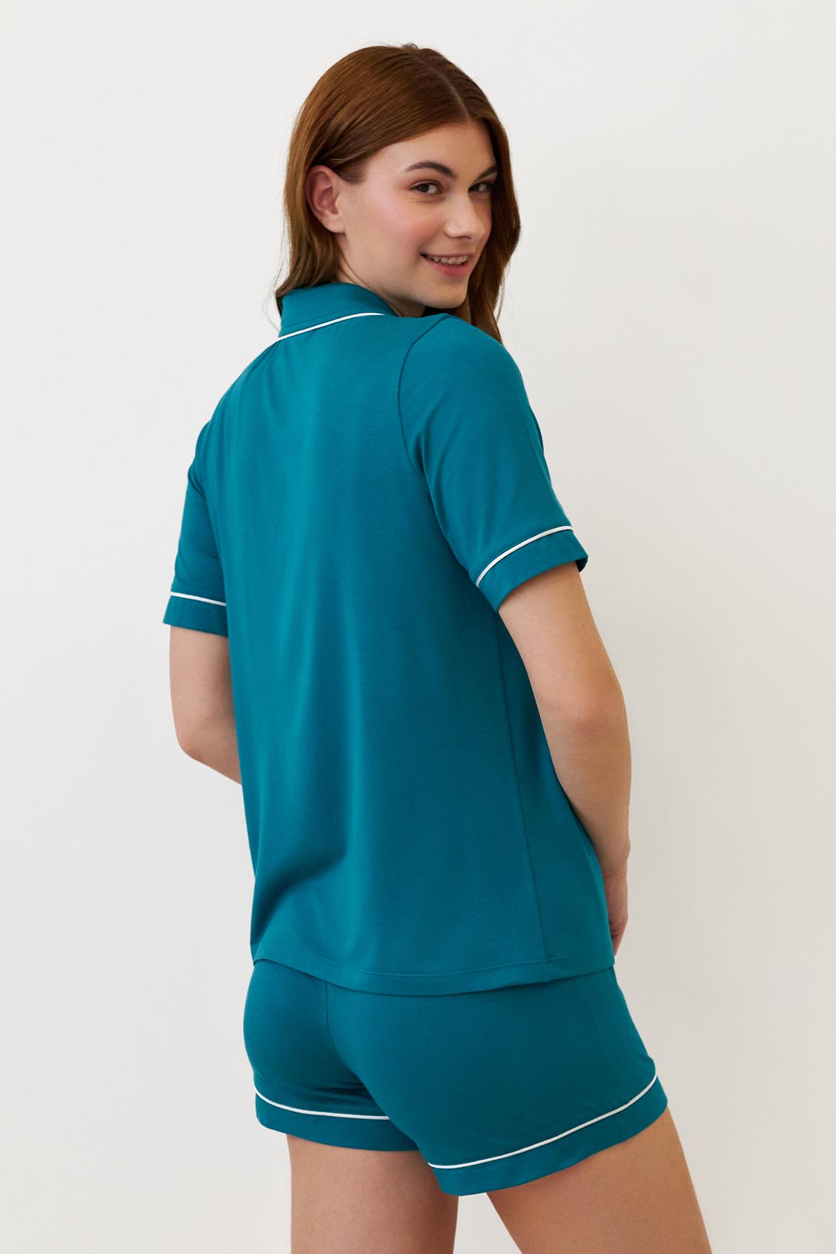 Kadın Seageo Cepli Şortlu Pijama Takımı Yeşil