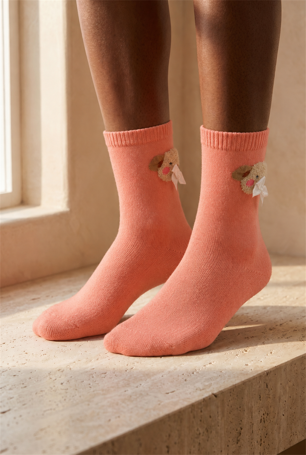 Teddy Womens Socket Socks Faded Pink