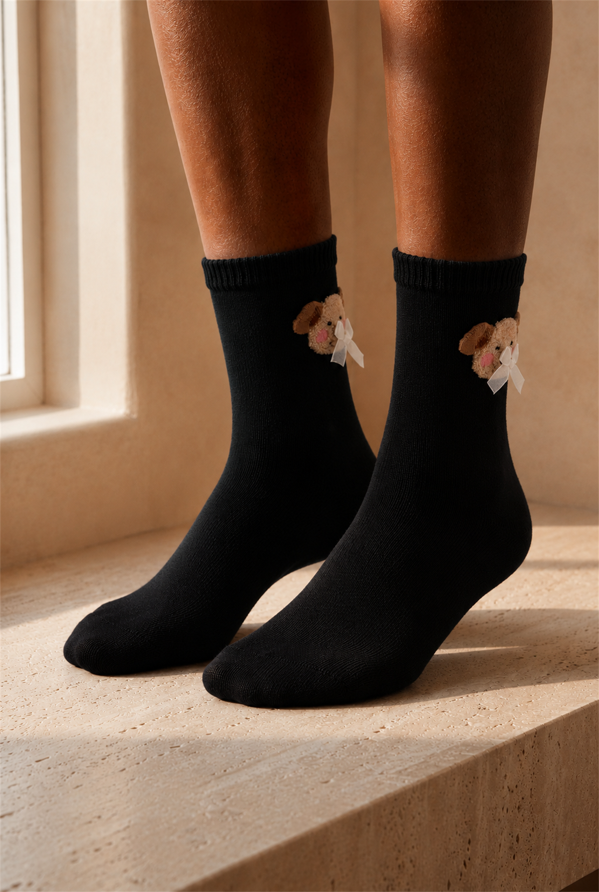 Teddy Women Socket Socks Black