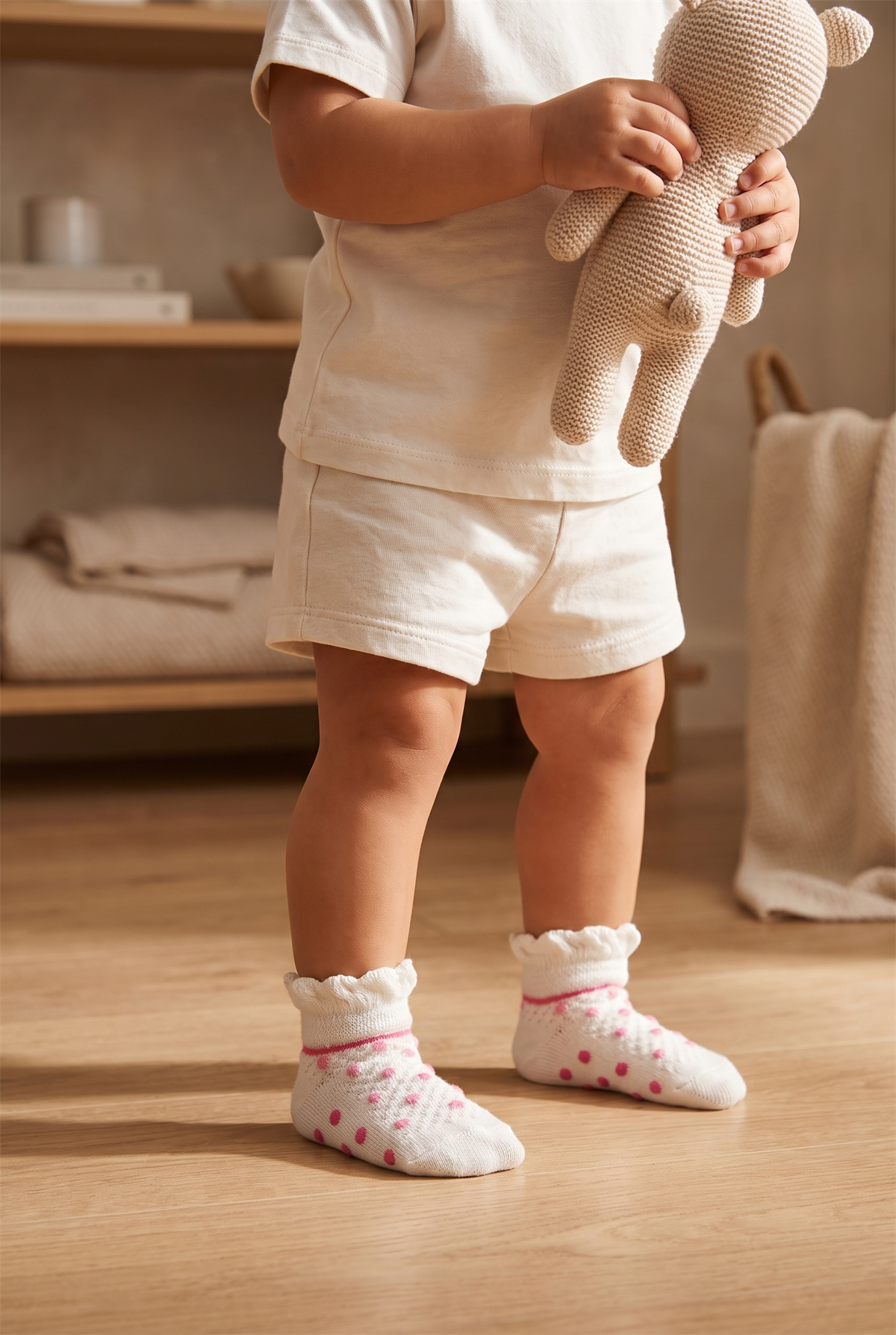 Kız Bebek Benekli Step Çorap Beyaz