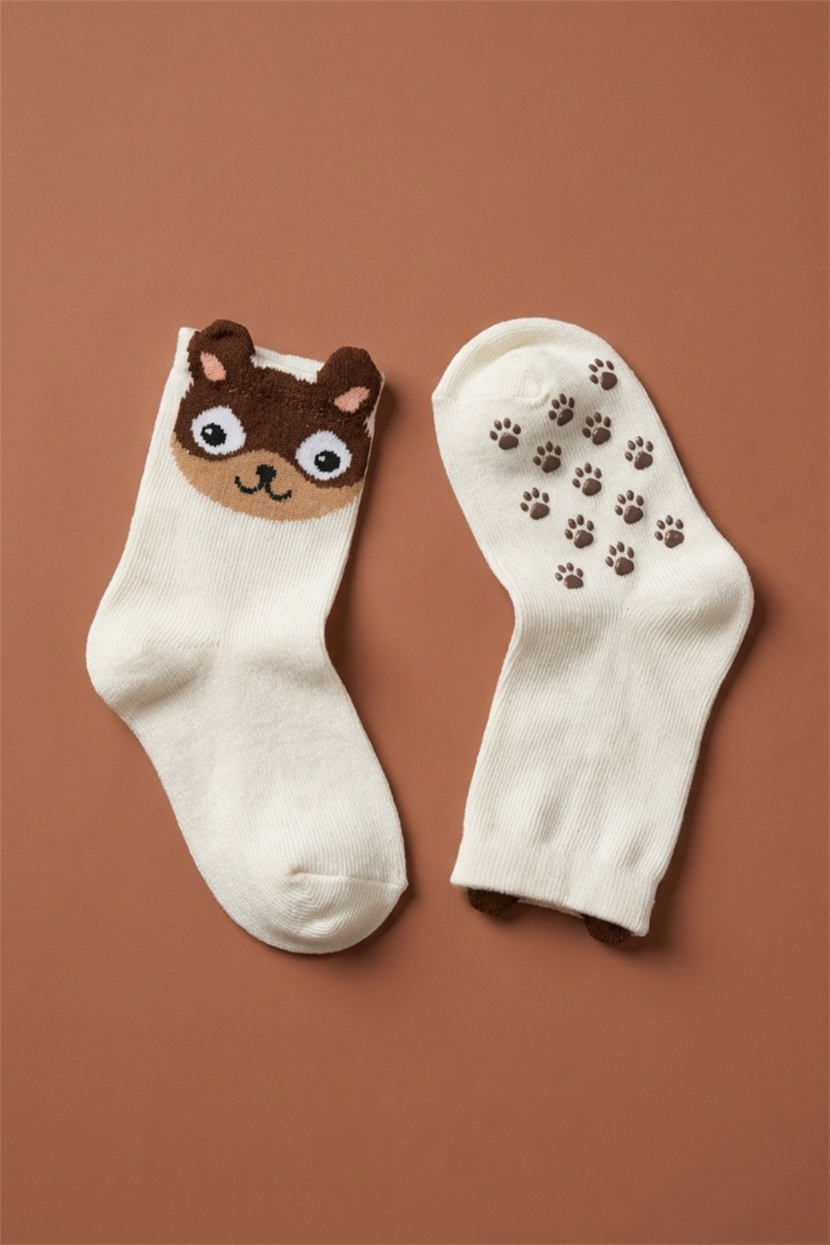 Hayvan Desenli Ekru Bebek Soket Çorap