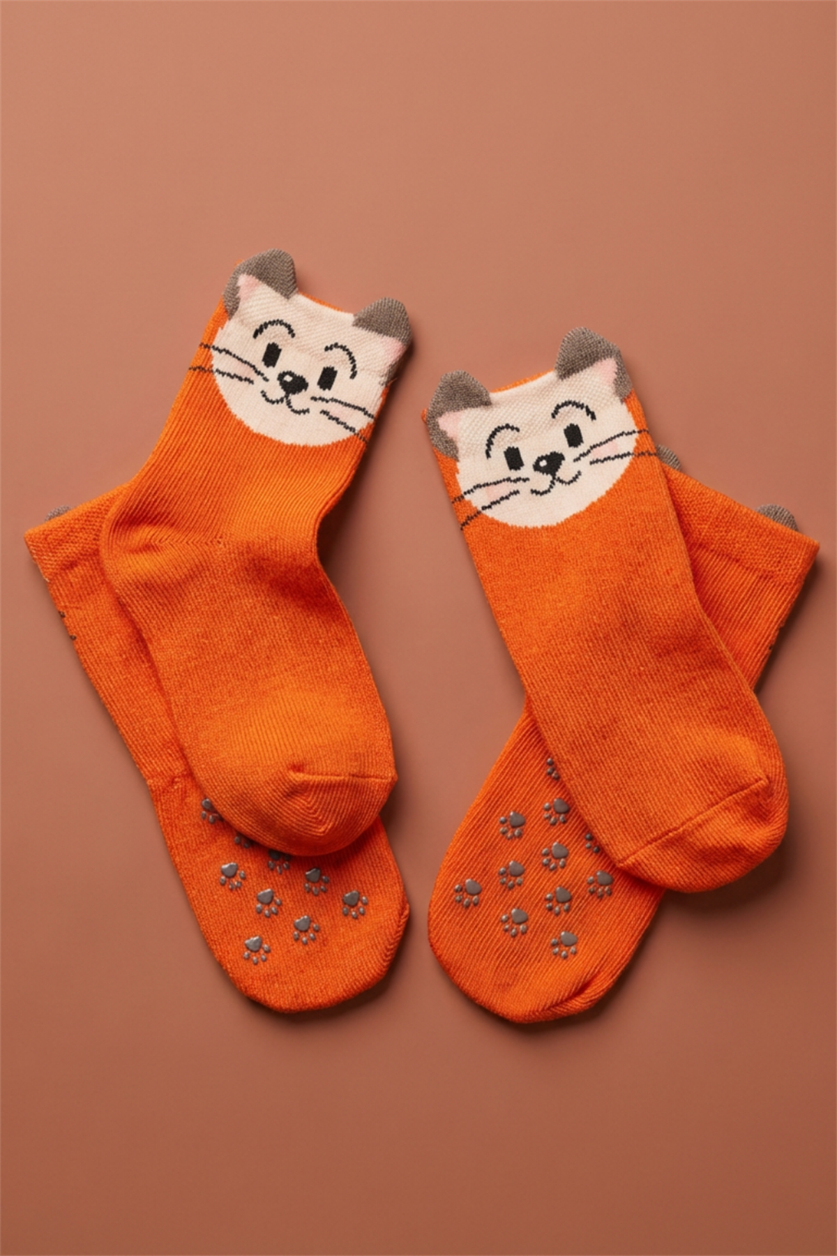 Hayvan Desenli Turuncu Bebek Soket Çorap