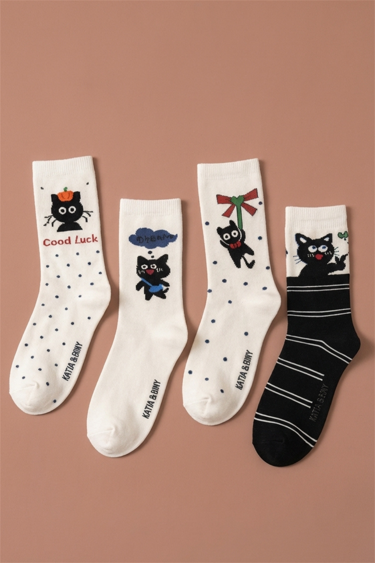 4lü Paket Kedi Desenli Kız Çocuk Soket Çorap