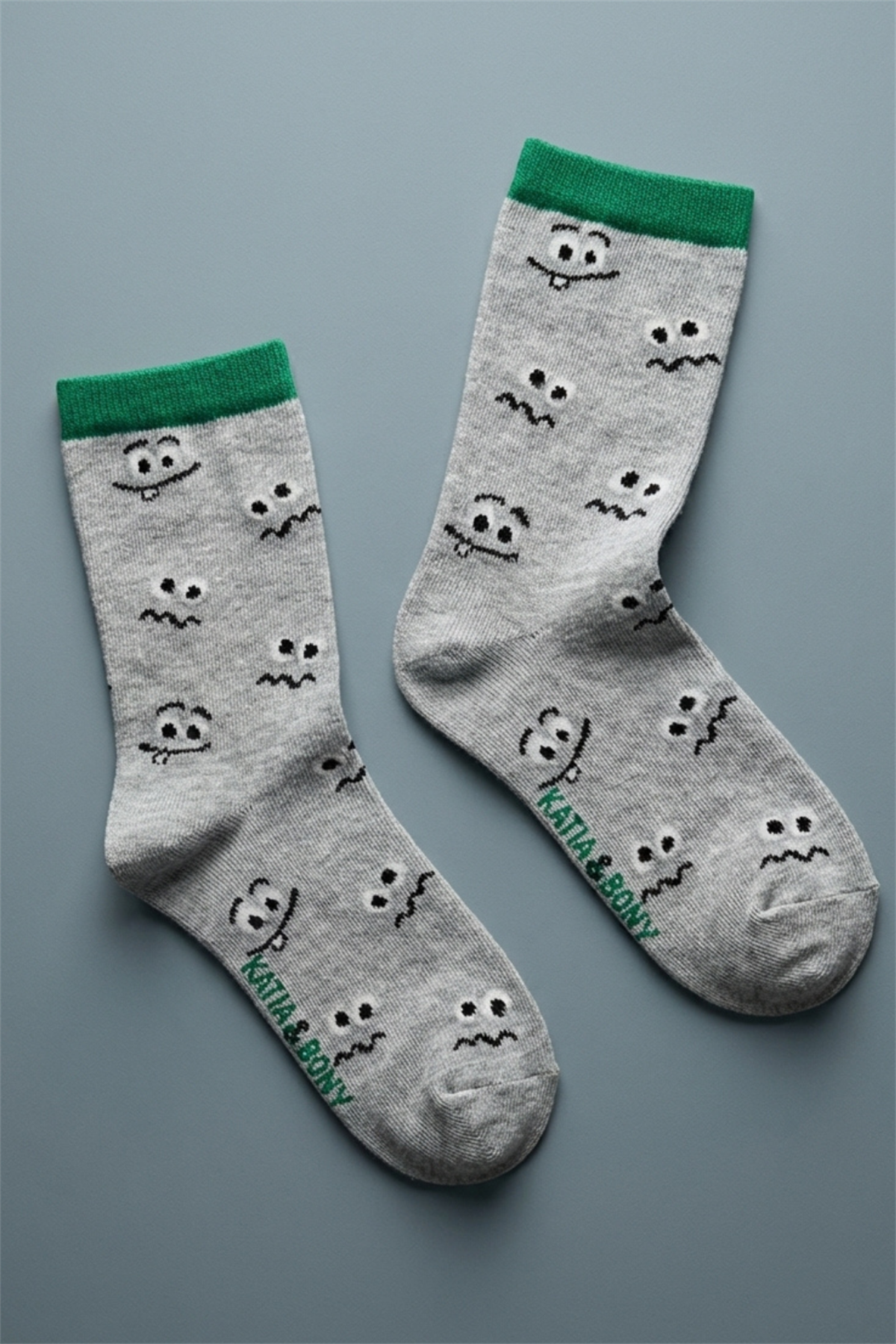Confused Face Patterned Gray Childrens Socks