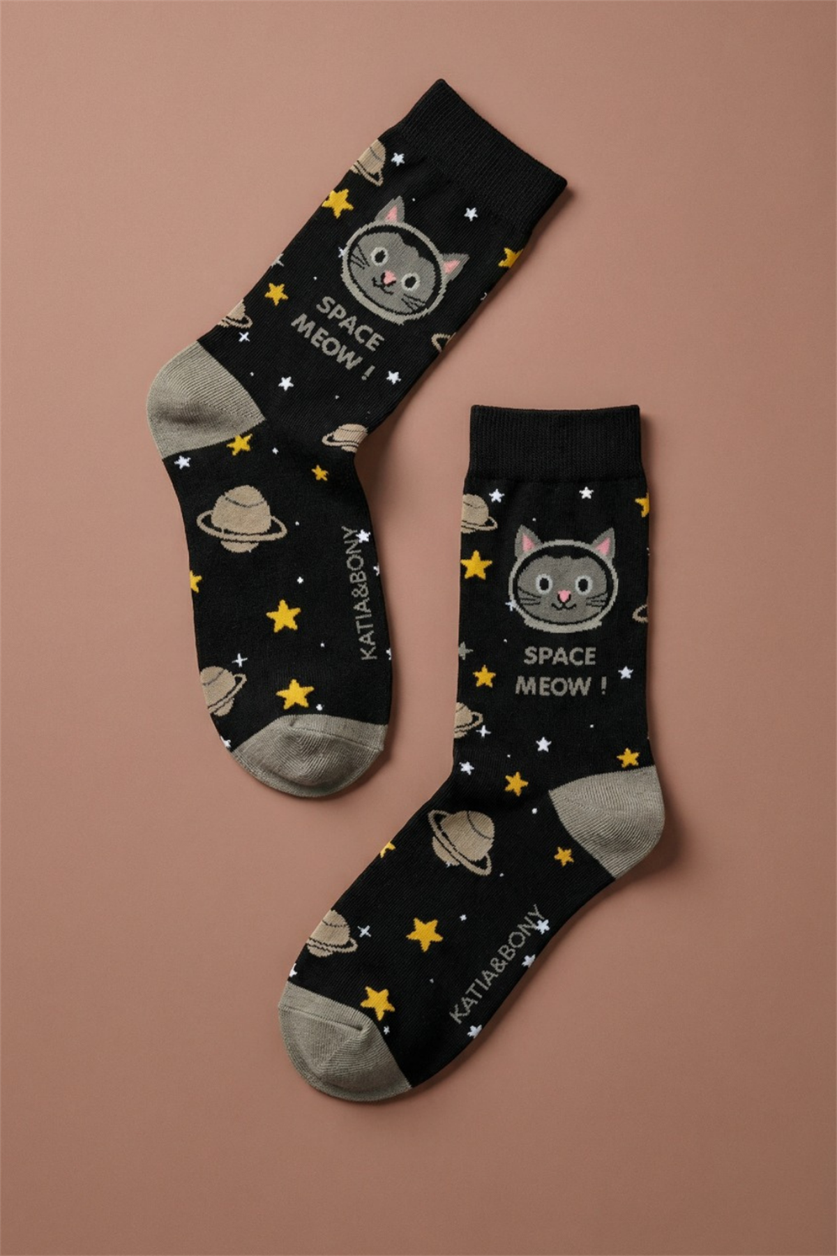 Uzay Desenli Siyah Çocuk Soket Çorap